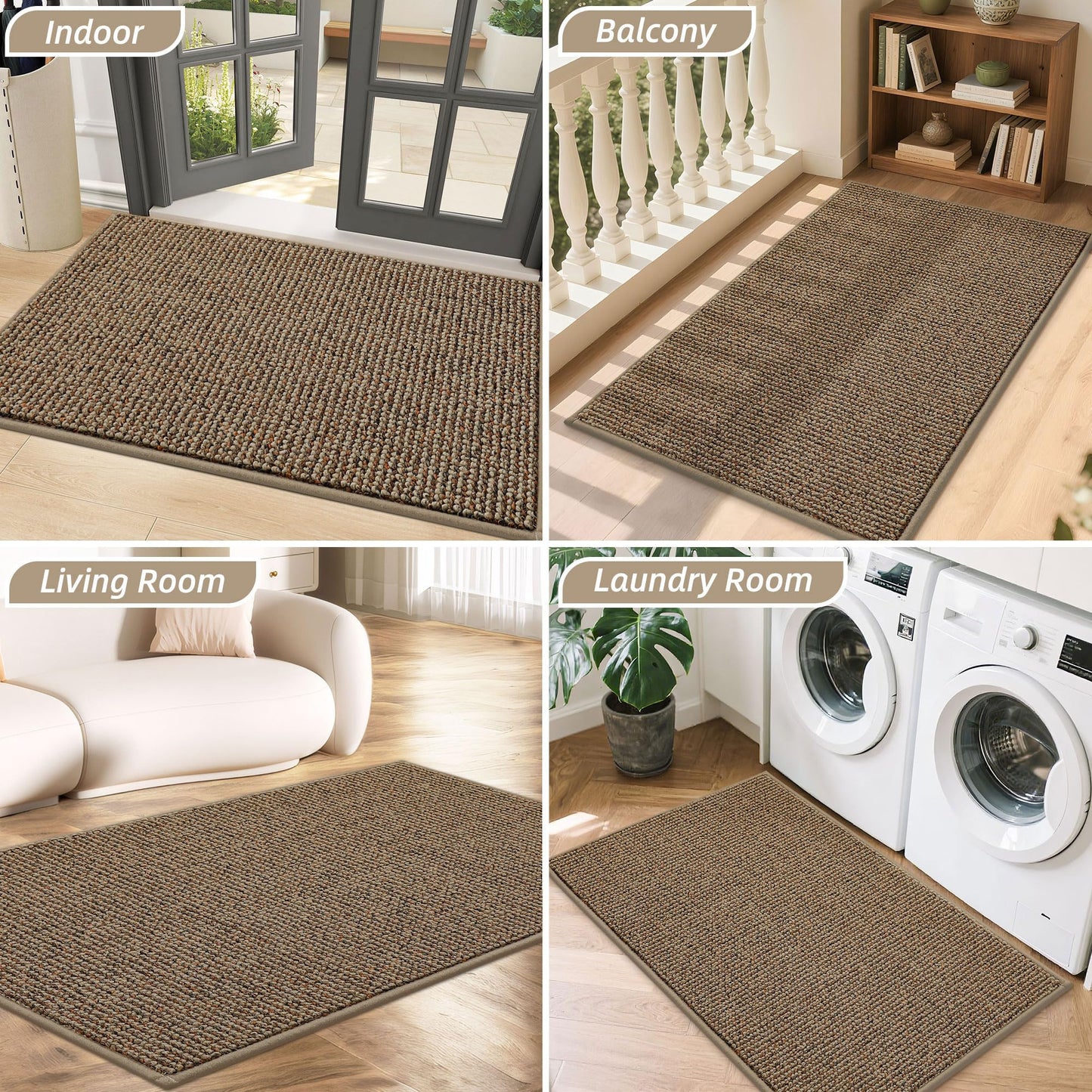 BEQHAUSE Dirt Trapper Door Mat 20" x 32", Non-Slip Washable Doormats Entrance Mat, Dirt Resistant and Absorbent Welcome Mat, Low Profile Floor Mats for Front Back Door and Entryway, Beige