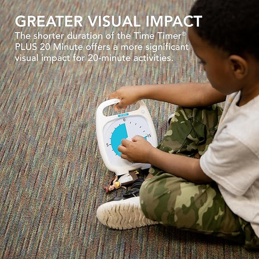 TIME TIMER Plus 20 Minute Desk Visual Timer - Countdown Timer with Portable Handle for Classroom, Office, Homeschooling, Study Tool with Silent Operation (White)