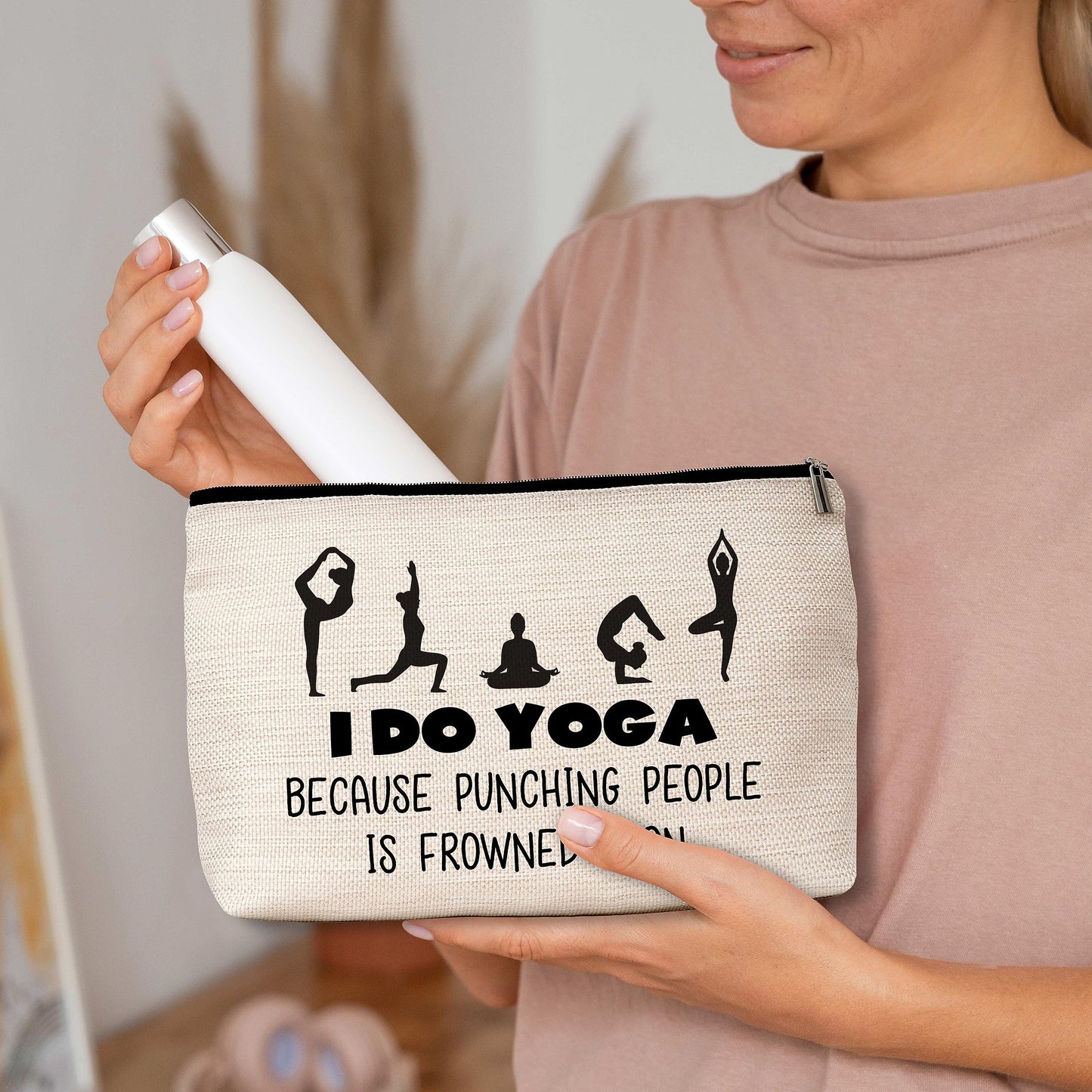 AWSICE Yoga Gift Makeup Bag I Do Yoga Because Punching People Is Frowned Upon Cosmetic Travel Bag Thank You Gift For Instructor Lover Teacher Women Sister Friend-A14
