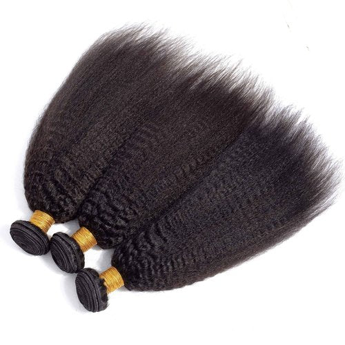 InsQueen Kinky Straight Human Hair Bundles 100% Unprocessed Brazilian Remy Soft Yaki 3 Bundles Human Hair (12 14 16 Inch)