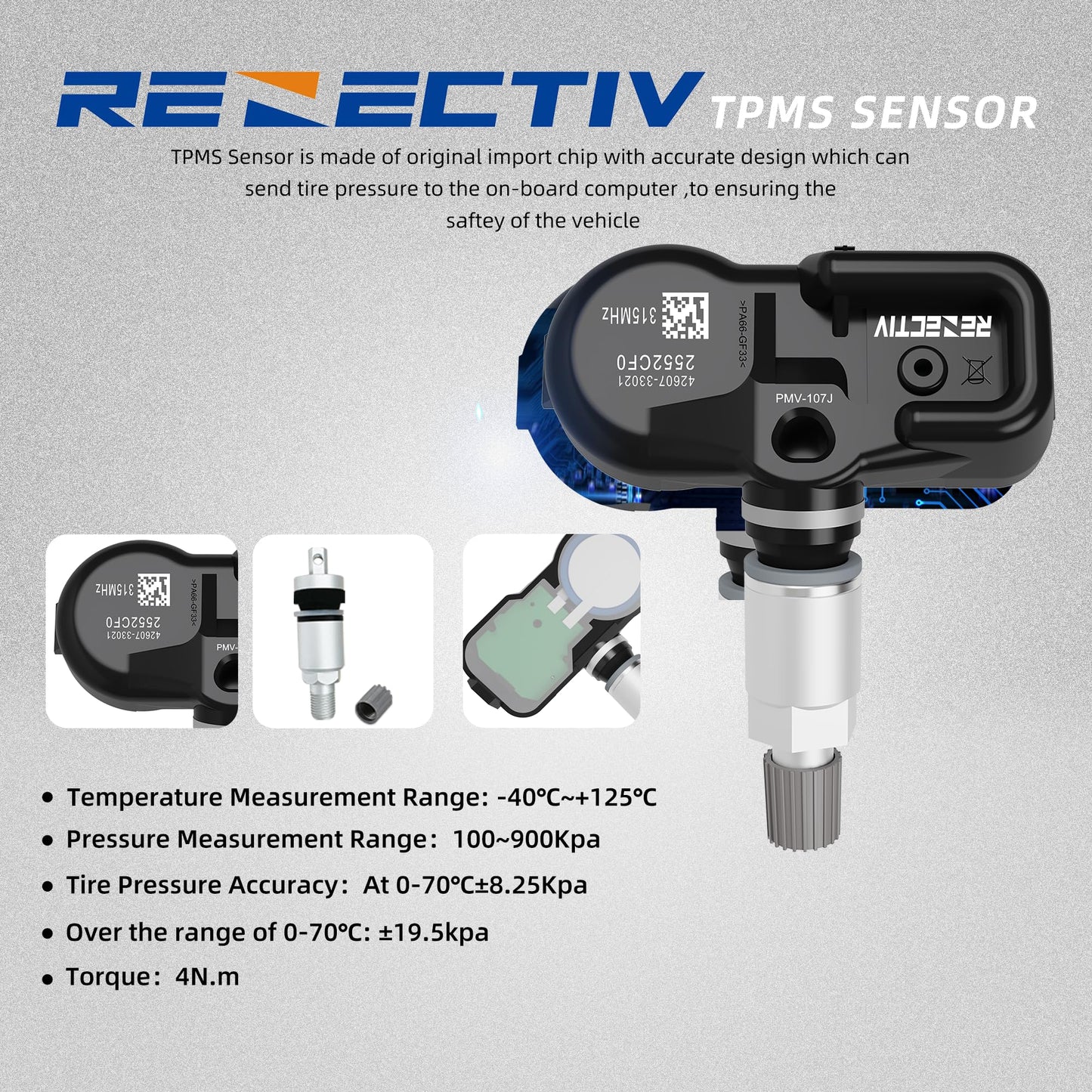 RENECTIV TPMS Sensor,315MHz Compatible with Toyota Lexus Scion,Tire Pressure Monitor Sensors for Camry Prius Corolla rav4 Scion Yaris Repalce#4260733011,4260733021,PMV-107J Set of 4