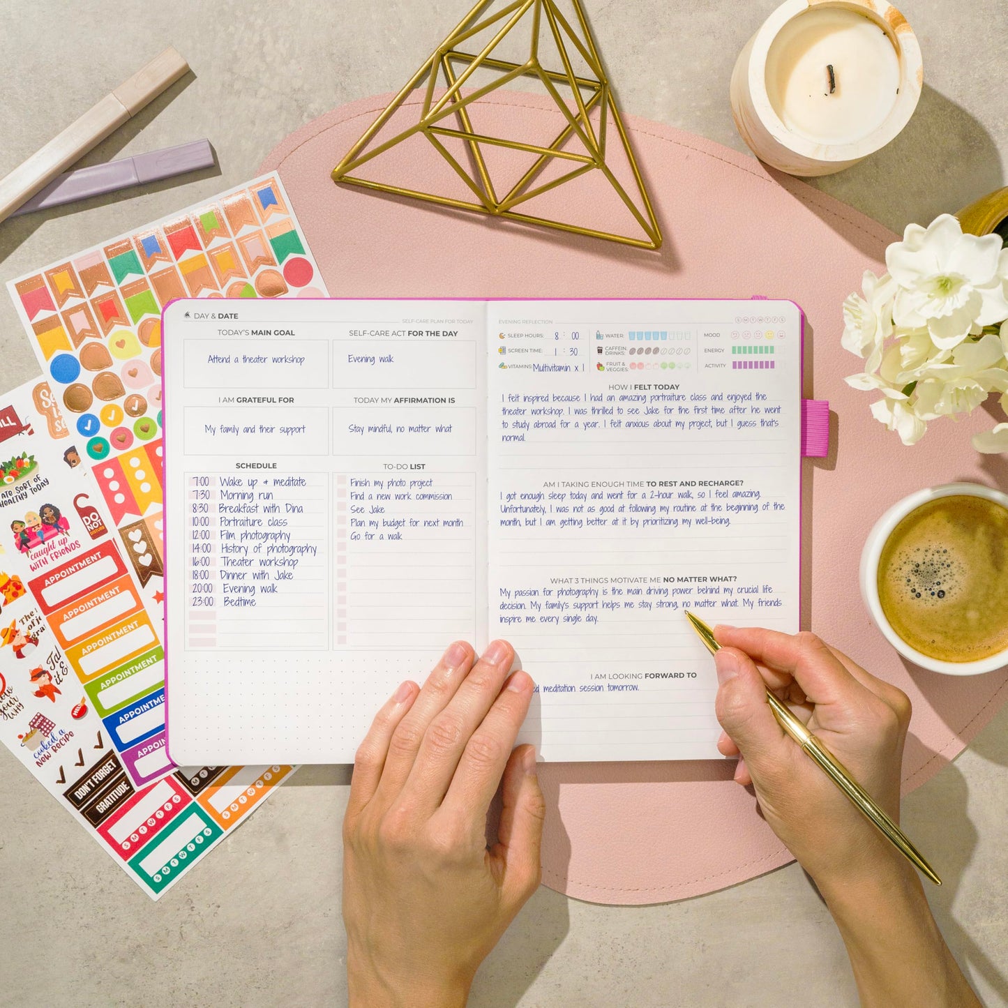 Clever Fox Self-Care Journal – Daily Reflection Notebook – Mental Health & Personal Development Planner, Meditation & Mood Log, A5 (Violet Blossom)