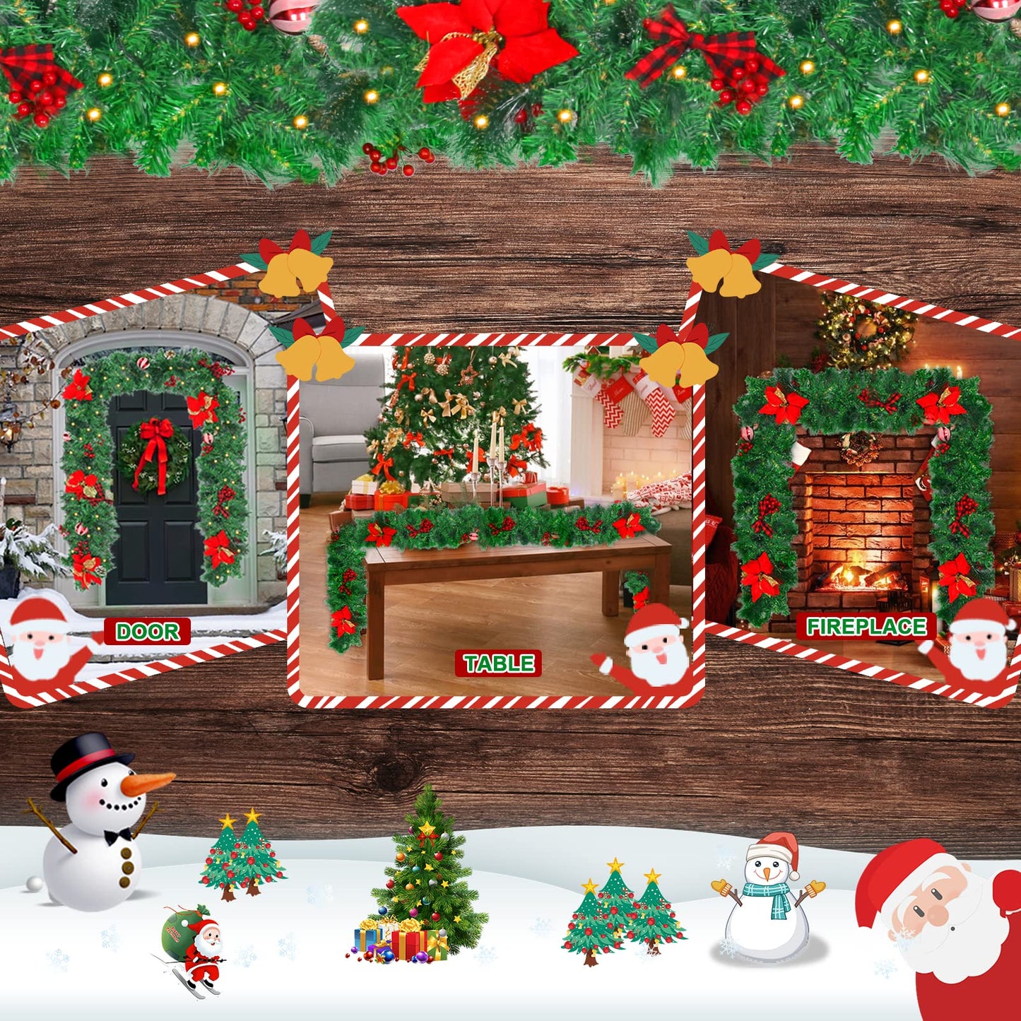 9FT Christmas Garland with 100 Lights Battery Operated,Artificial Prelit Garlands with Red Balls,Pine Cones,Cedar Branches,Christmas Decorations for Stairs Outdoor Indoor Holiday Home Fireplace Decor