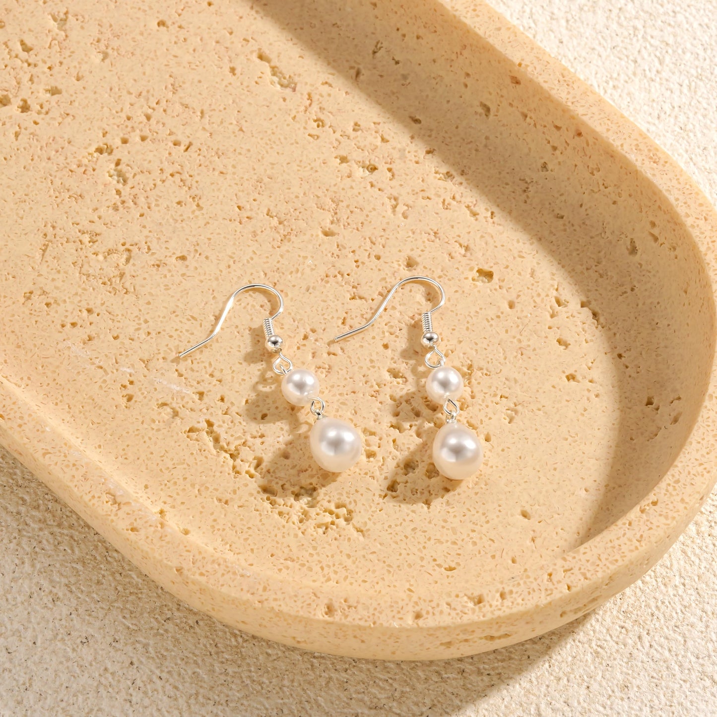 Freekiss Silver Pearl Earrings for Women: Trendy Silver Earrings 925 Sterling Silver Dangle Double Pearl Drop Earrings Simple Wedding Earrings Non Tarnish Jewelry for Women