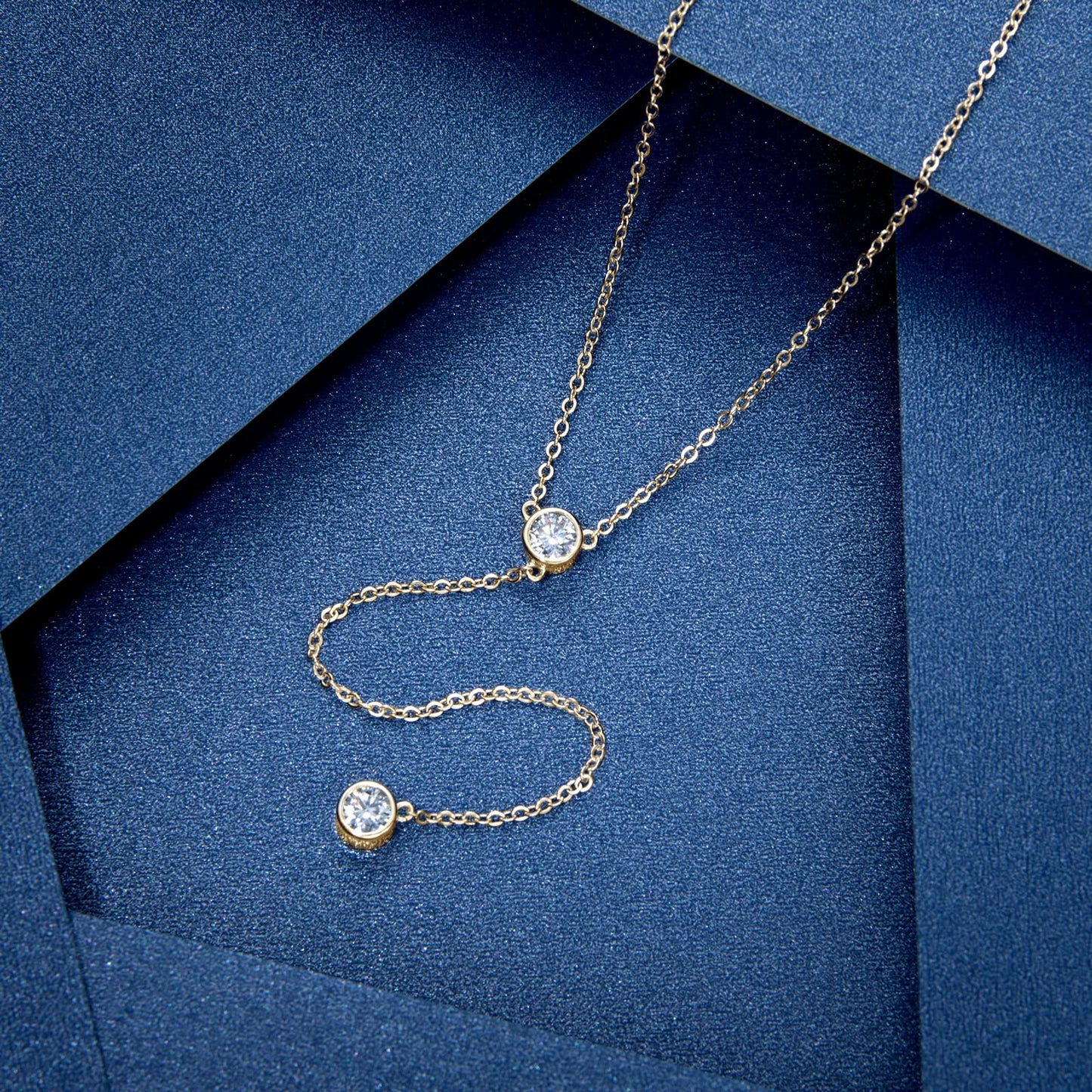 DYUNQ Moissanite Necklace for Women Sterling Silver, Imitation Diamond Lariat Drop Y necklace, Dainty Simple Long Prom Bridal Wedding Hypoallergenic Neckalces, 16 to 20 Inch
