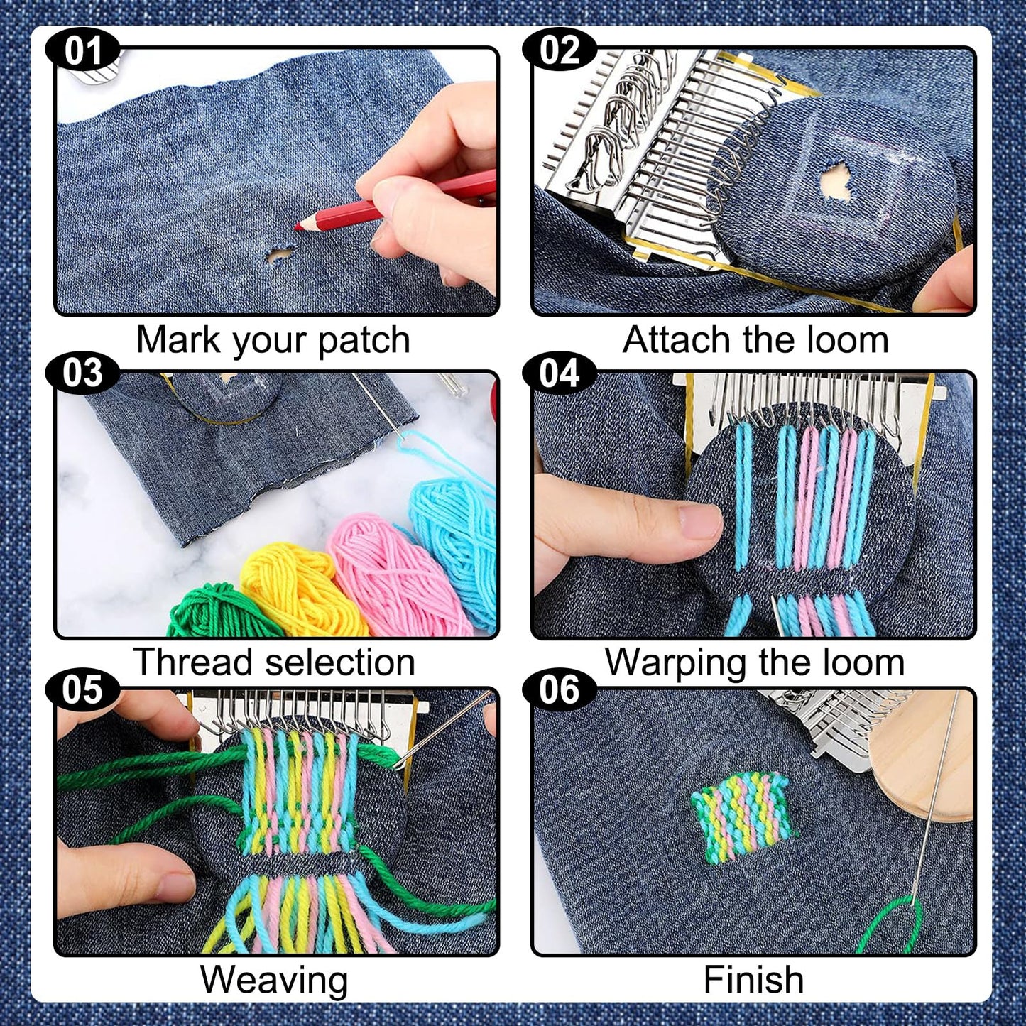 PatchMaker 2.0 Kit, Mini Portable Darning Loom for Beginners, Knitpatch Kit for Holes Repair on Socks, Clothes & Jeans, Sewing Repair Weaving Tool Set, Craft Supplies (14 Hooks)