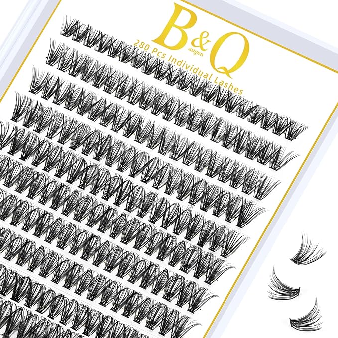 B&Q Lash Clusters 280PCS Natural Eyelash Clusters 40D D 12mm Individual Lash Wispy Eyelash Extension with Soft Thin Band Classic Look Pestañas Postizas Comfortable DIY at Home(40D-D-12mm)