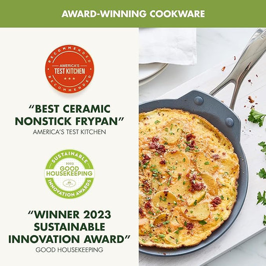 GreenPan Valencia Pro Ceramic Nonstick 9.5" Crepe Pan, Hard Anodized PFAS-Free, Induction Ready, Compatible on All Cooktops, Dishwasher Safe, Oven Safe to 600F, Gray