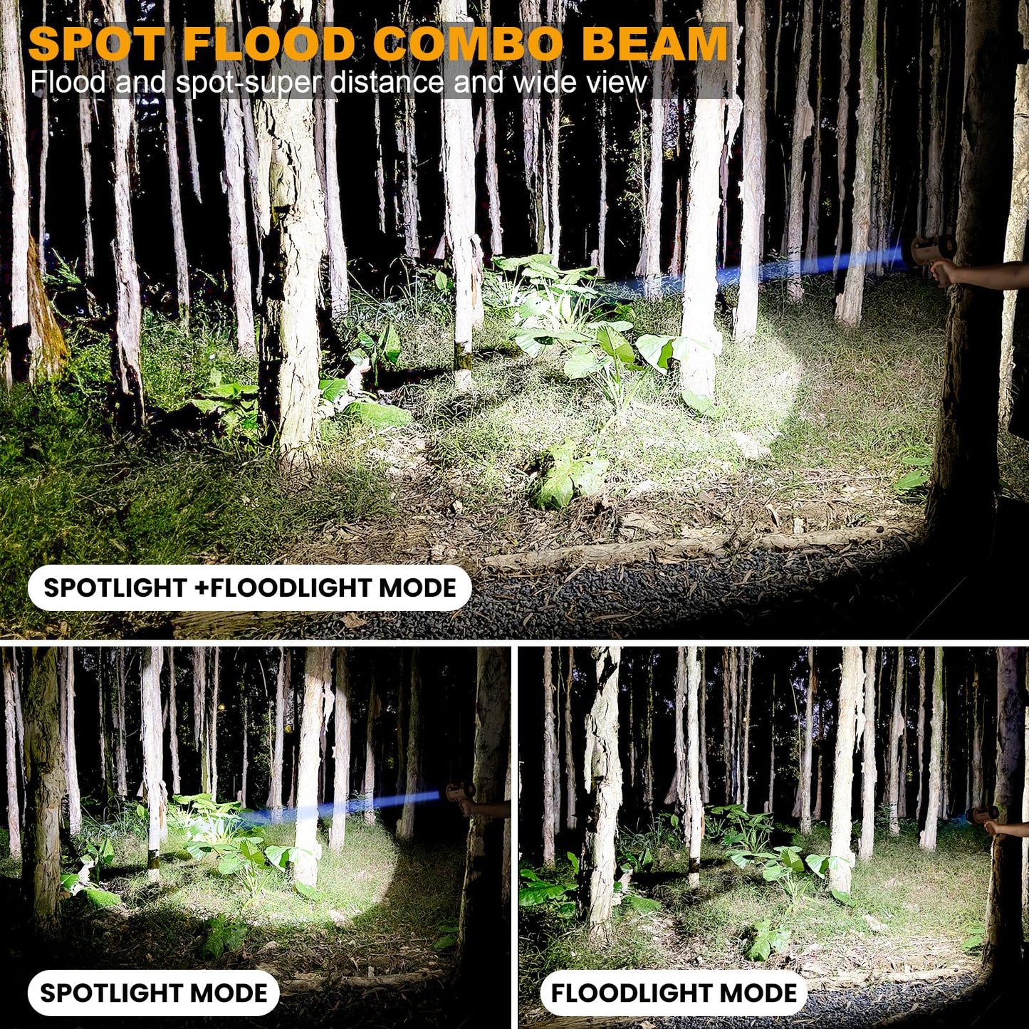 XINXI Rechargeable Spotlight 2,000,000 Lumens with COB Floodlight, IP67 Waterproof Spotlight Flashlight, Long Runtime Handheld Spot Light with Red Filter,Outdoor Spot Light for Hunting,Fishing(Brown)