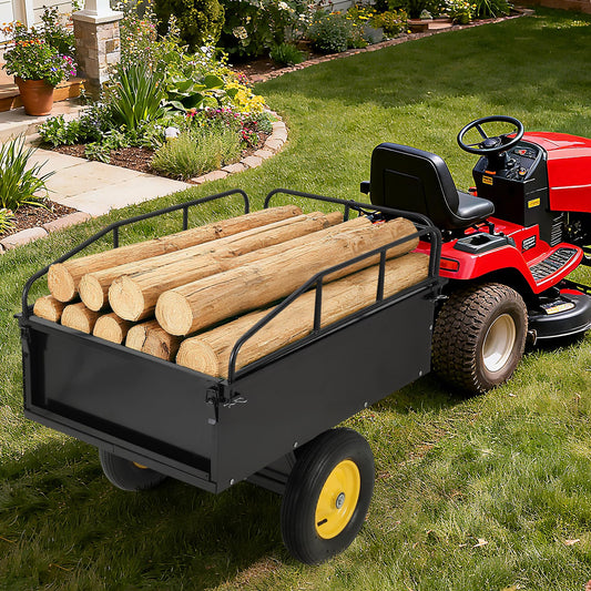 750LB Capacity Steel Dump Cart - Heavy Duty ATV Trailers Pull Behind - Garden Utility Trailer Yard Trailers for for Lawn Mower Tractor
