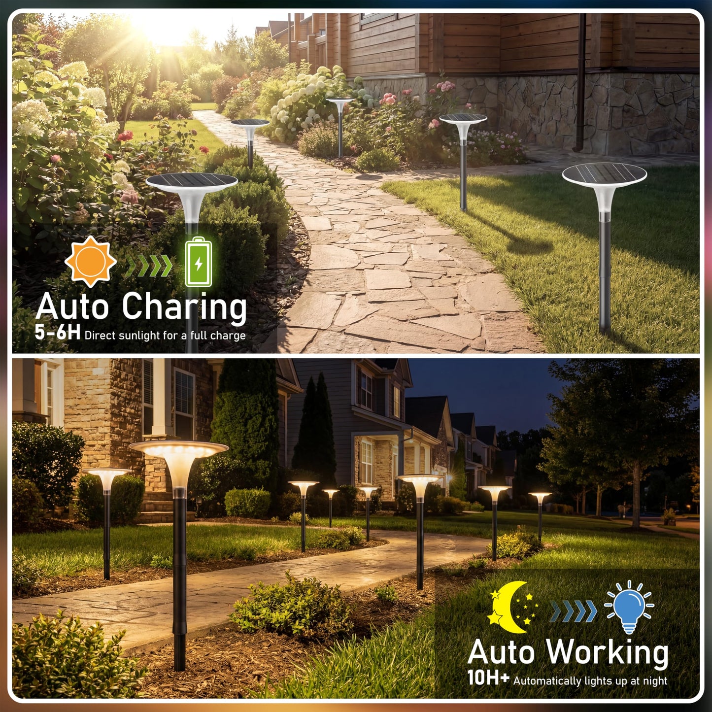 JOFIOS Solar Pathway Lights 4 Pack, 3 Color Modes, 200LM 58 LEDs Bright Landscape Lighting, 2000mAh Battery 10H+ Runtime, IP65 Waterproof Modern Walkway Lights for Garden Yard Driveway