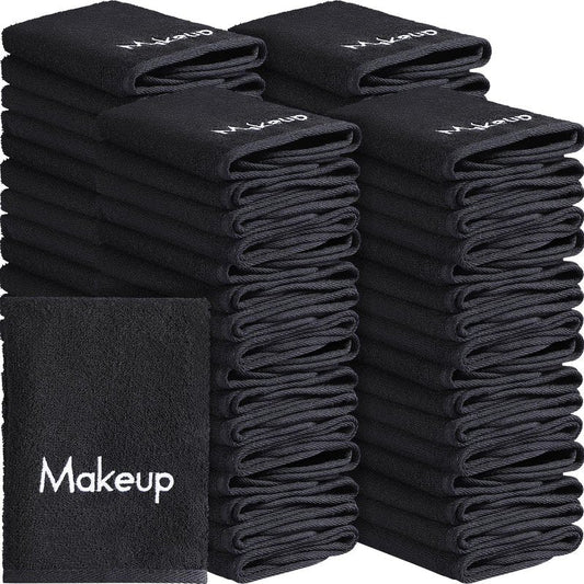 Chumia 18 Pcs Makeup Remover Cloths 13 x 13 Inch Makeup Towel Face Washcloths with Embroidery Black Reusable Washcloths Soft Cleansing Face Towel for Women