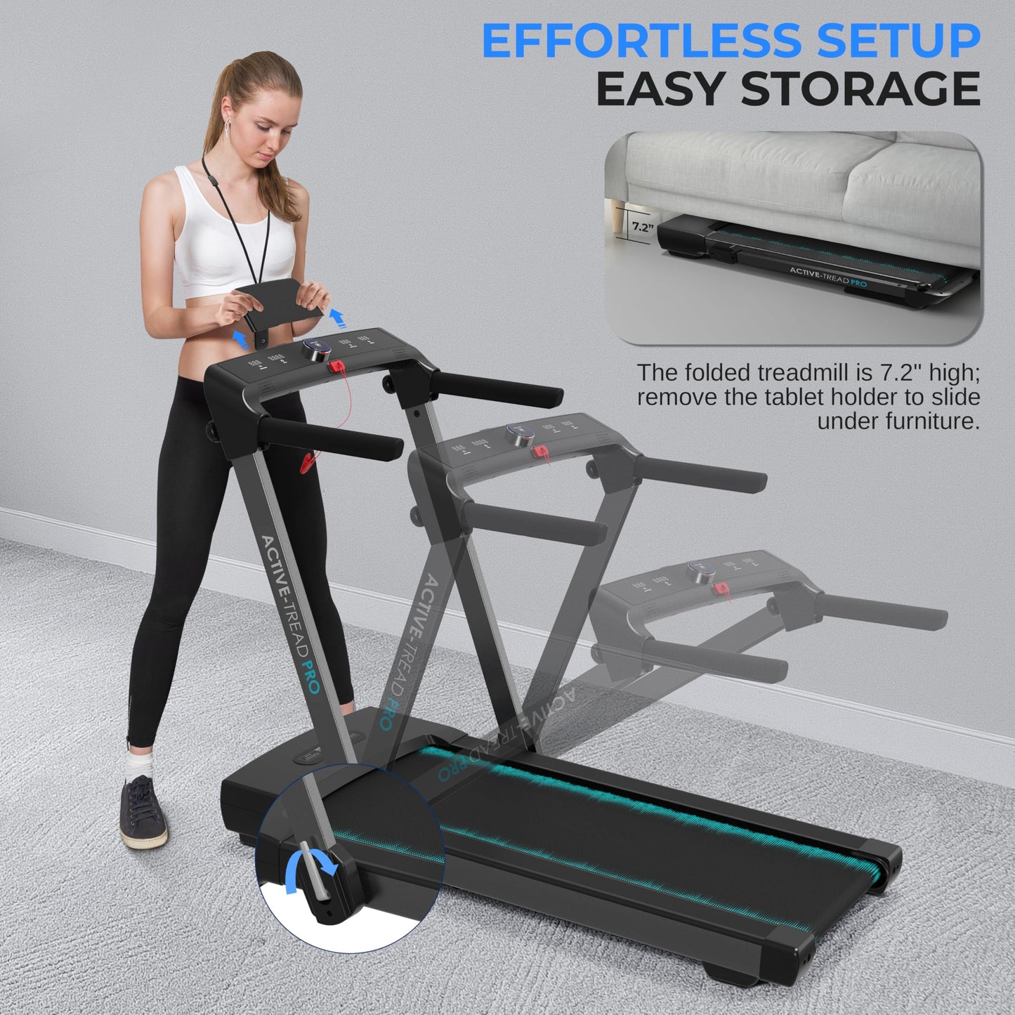SereneLife 2 in 1 Foldable Treadmill & Walking Pad with Remote Control, Under Desk Storage, Speed 8.7MPH, 2.5HP, Bluetooth Integration,12 Exercise Programs, Walking or Jogging, 265lbs Capacity