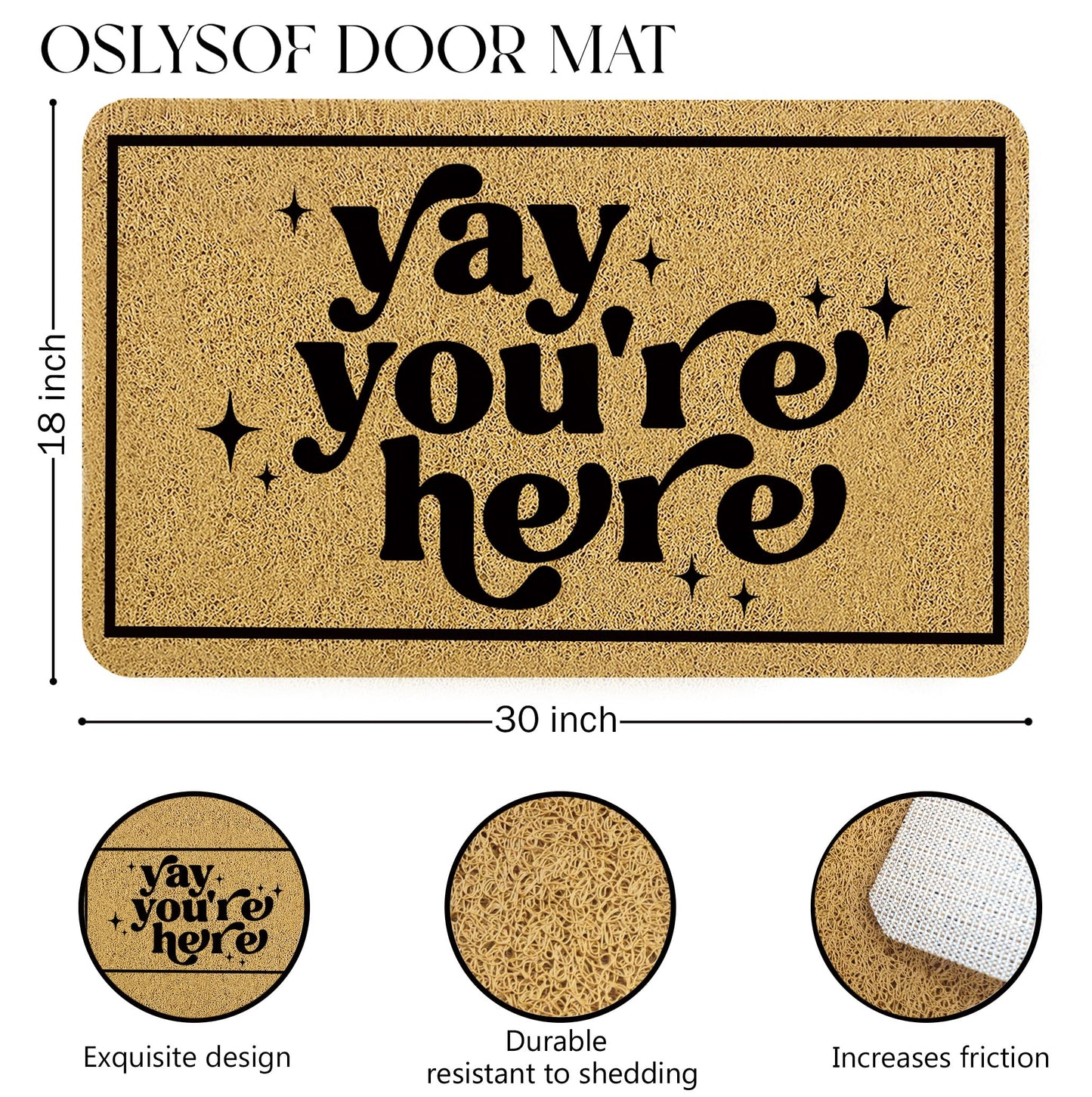 OSLYSOF Funny Welcome Door Mat, Yay You're Here Doormat for Front Door Indoor Outdoor Porch Entrance Entryway, Funny Welcome Mat Outside, 17x30 Inches