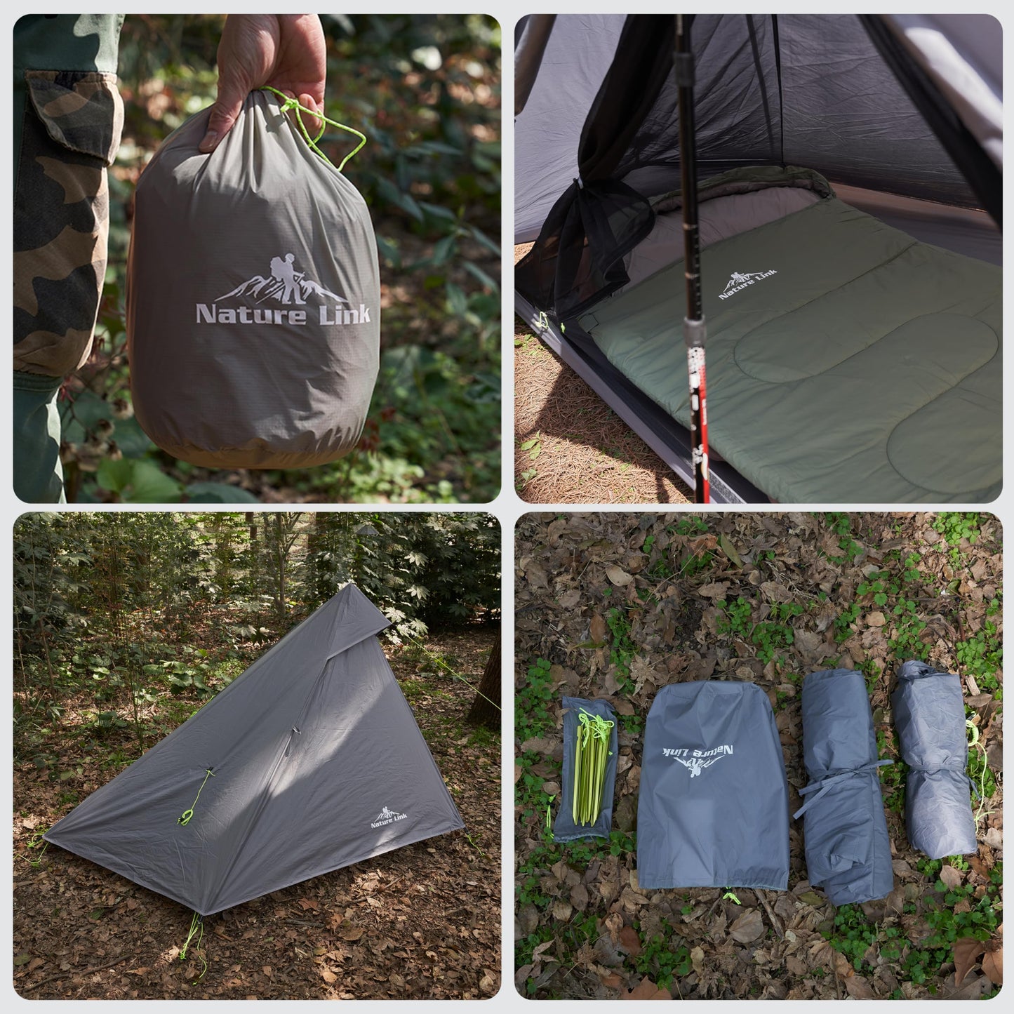 Nature Link Altair One Ultralight Backpacking Tent, 1 Person Trekking Pole Tent, Waterproof, Compact, 3 Season, Double Wall Shelter for Backpacking, Camping, Thru Hiking, Trekking