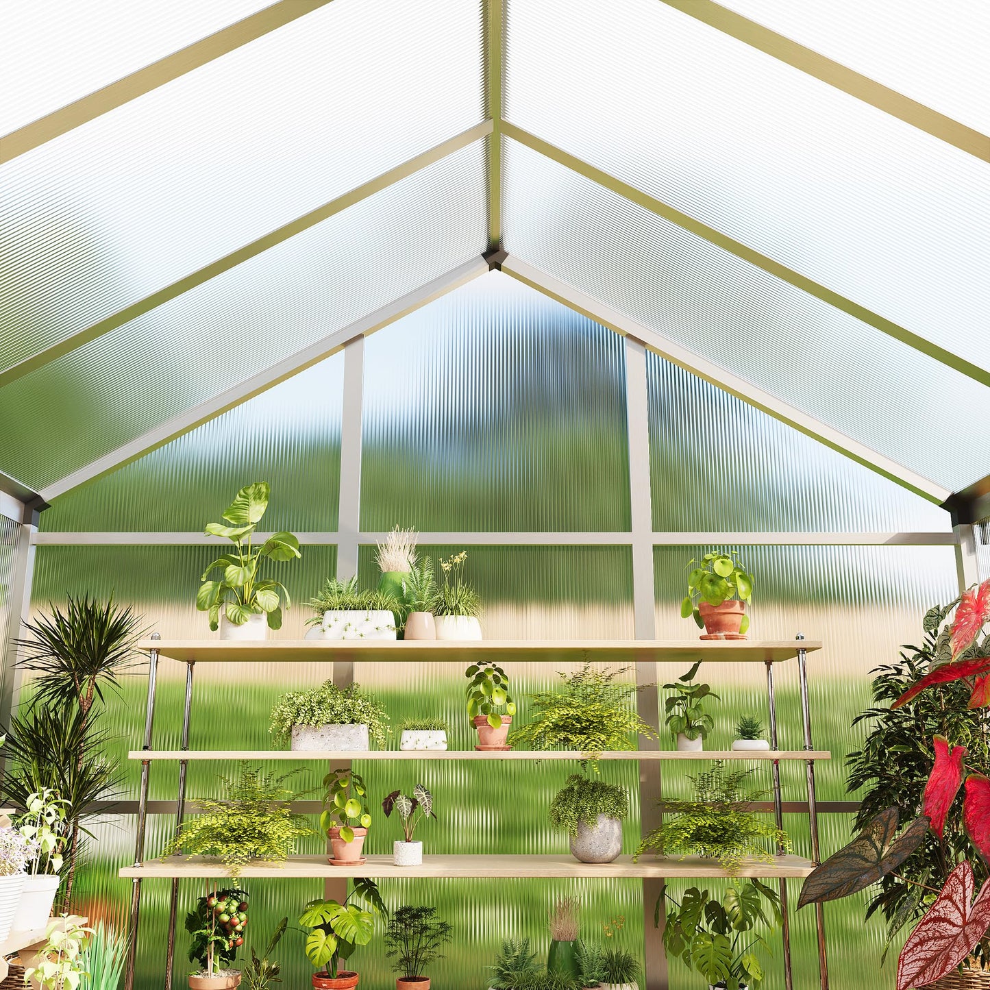 6×6 FT Greenhouse, Large Walk in Greenhouses for Outdoors and Garden Planting, Polycarbonate Greenhouse with Enhanced Aluminum Frame, Green Houses with Quick Setup Structure and Roof Vent, Silver