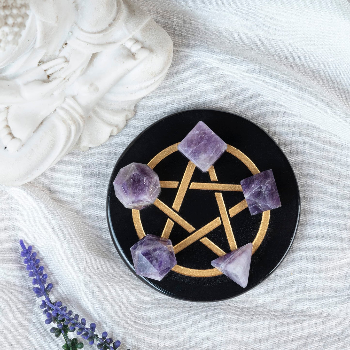 Crocon Amethyst 5 Pcs Platonic Sacred Stones Geometry Set for Chakra Stone Healing Balancing Reiki Healing Spiritual Good Luck Home Office Decor Size: 1520 mm