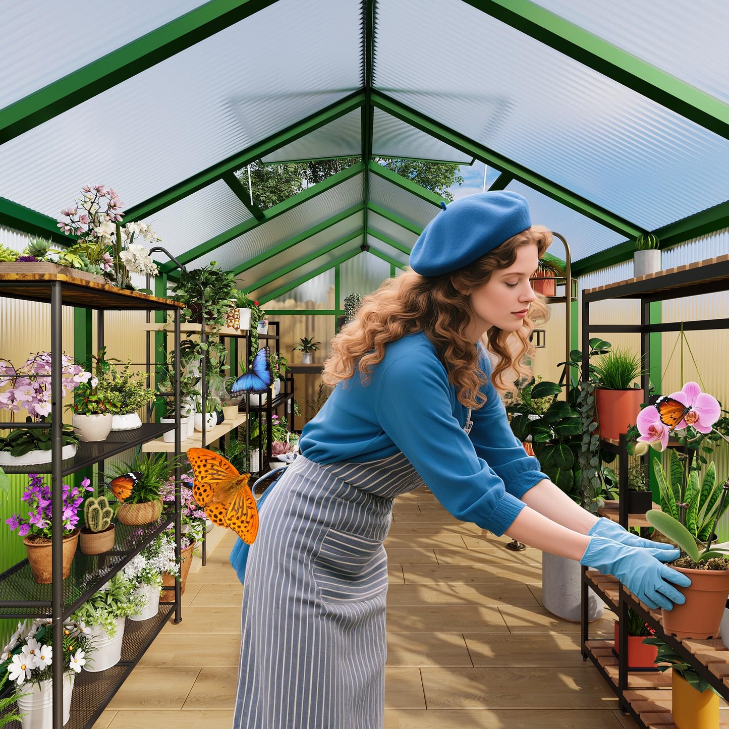 6x8 Ft Outdoor Greenhouses, Greenhouse Kit, Portablee Greenhouses with Ground Nails and Vent Windows, Sliding Lockable Door, Polycarbonate Green Houses for Outside Garden Backyard, Green