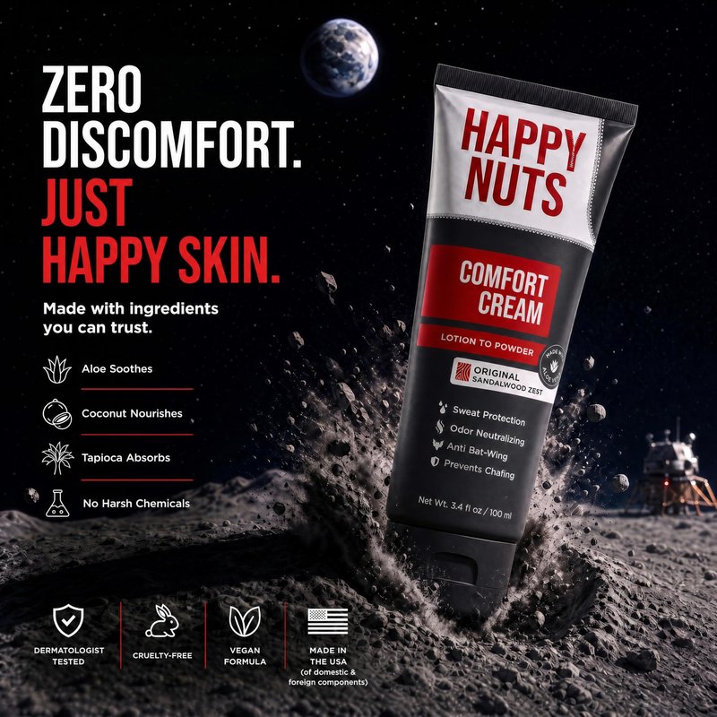 HAPPY NUTS Comfort Cream Deodorant For Men: Anti-Chafing Sweat Defense, Odor Control, Aluminum-Free Mens Deodorant & Hygiene Products for Men's Private Parts 3.4 Fl Oz (3 Pack), Original