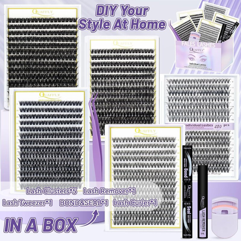 False Eyelashes Kit - 5-Pack with Glue, Tweezers & Curler | Reusable for Natural or Dramatic Looks