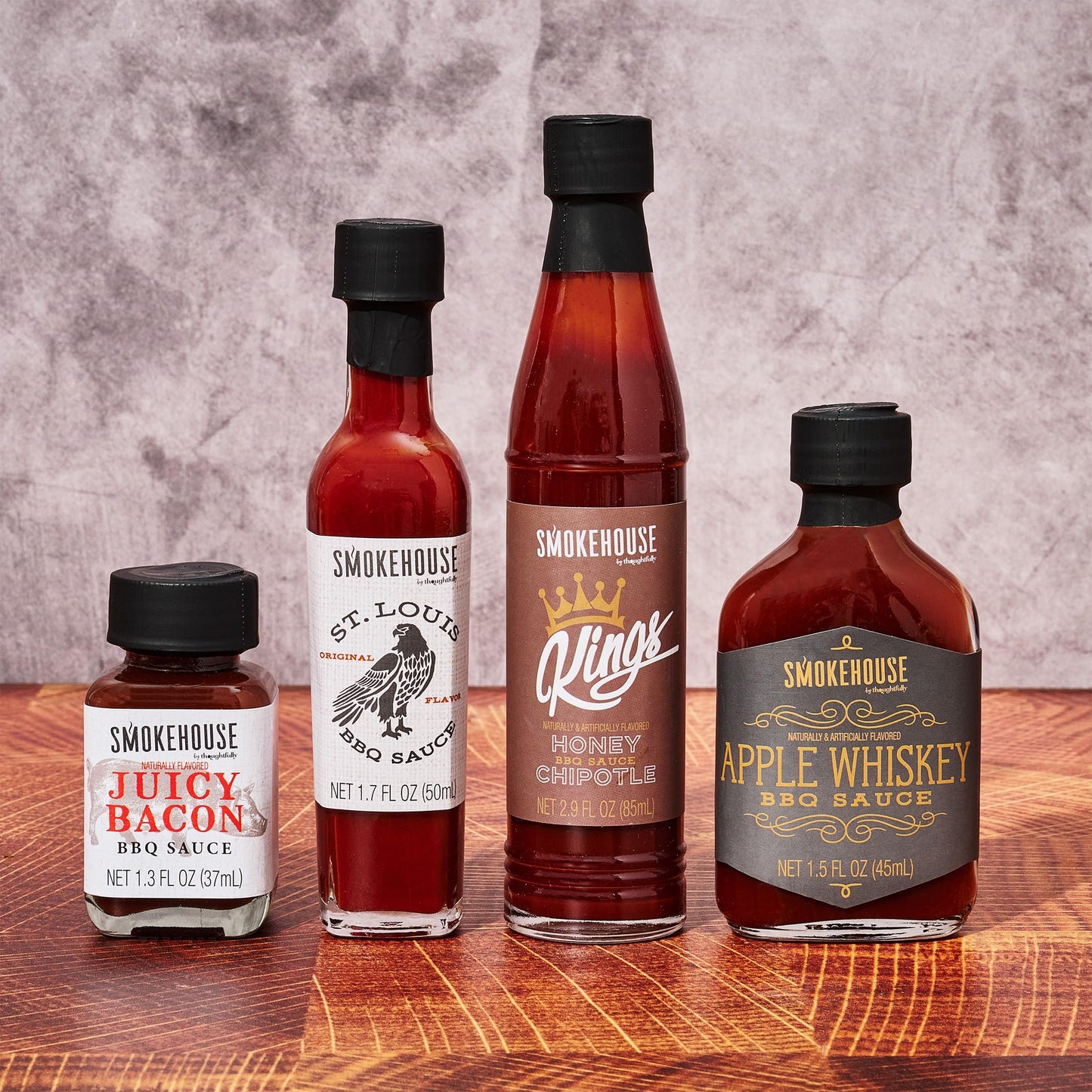 Smokehouse by Thoughtfully, Ultimate BBQ Sampler Set, Vegan and Vegetarian, Includes a Variety of Flavorful USA Made BBQ Sauces, Rubs, and Salts for Smoking and Grilling in Sample Size Glass Bottles