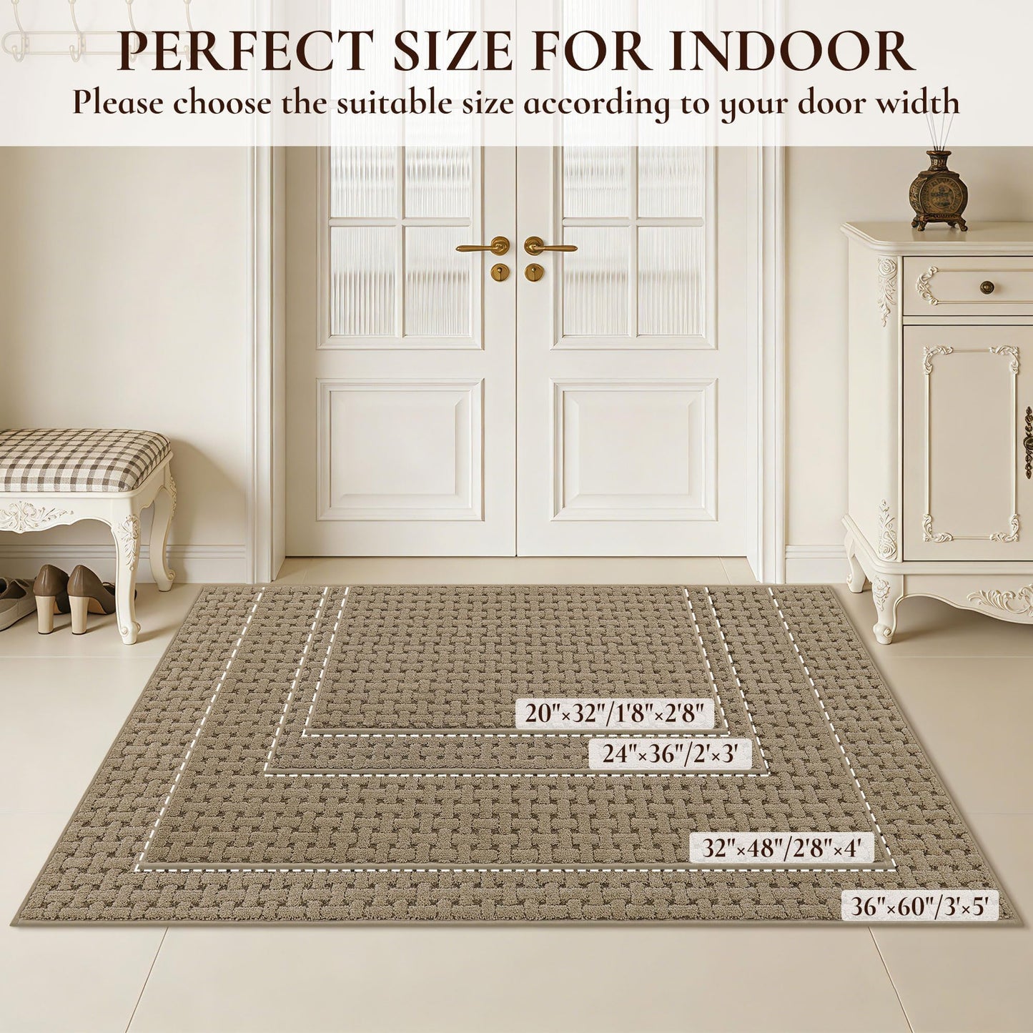 FLOORHUG Door Mat Indoor Entrance 20x32, Non-Slip Washable Doormats Entry Way Mats, Dirt Resistant and Absorbent Welcome Mat, Easy Clean Low-Profile Doormat, Front Door, Inside Entrance, Beige