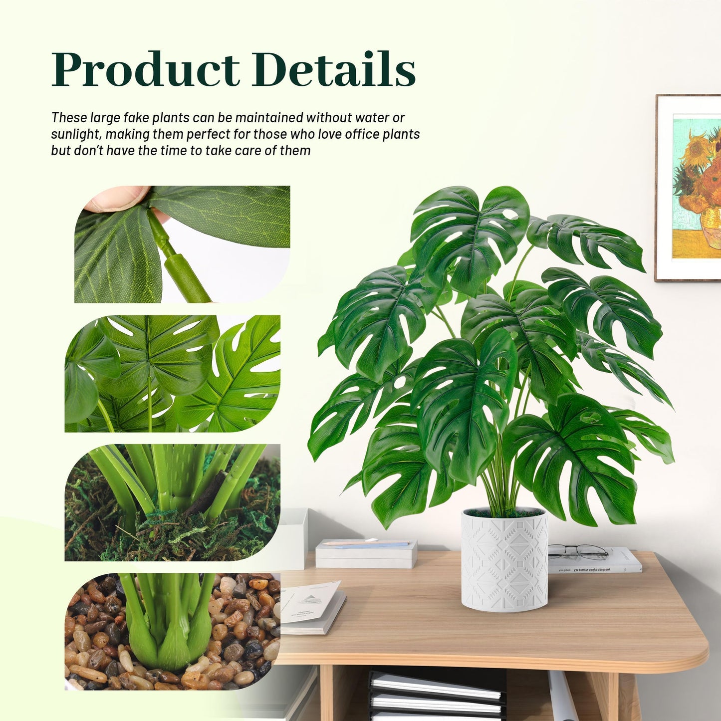 Der Rose Artificial Plants Indoor Large 28'' Fake Monstera Faux Potted Plants Indoor Tall for Home Farmhouse Bedroom Living Room Decor