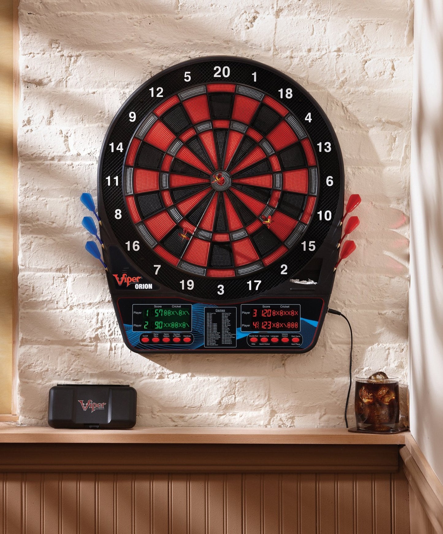 Viper Orion Electronic Soft Tip Dartboard with LaserLite Laser Throw/Toe Line Marker, red and Black