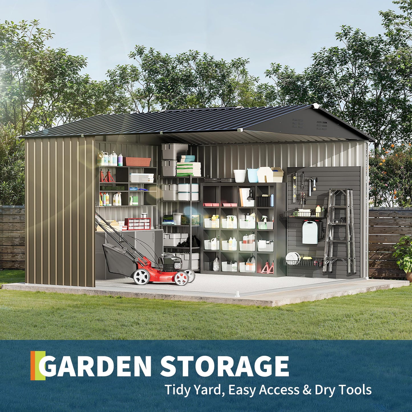 10 x 10 FT Outdoor Storage Shed,Metal Garden Sheds&Outdoor Storage Clearance, Large Tool Shed Outdoor with Single Lockable Door,Ideal Storage House for Backyard Garden Patio Lawn