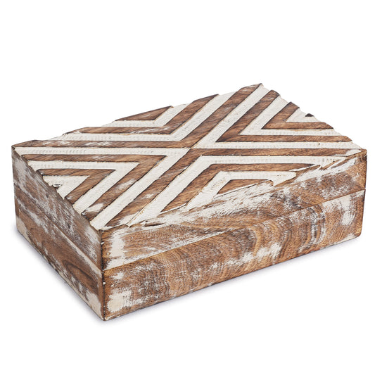 Ajuny Handmade Wooden Box – Hand Carved Line Design Keepsake Box, Decorative Jewelry Organizer Treasure Chest, Memory Storage Boxes Gift for Men and Women, 8x5 Inch