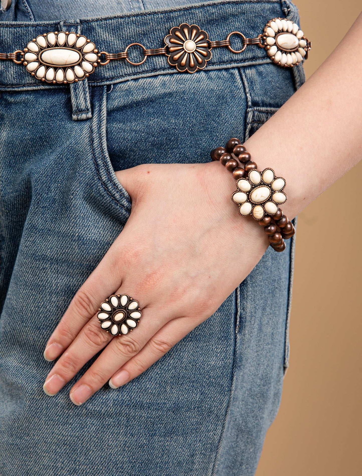 Montana West Rustic Couture's Jewelry Western Navajo Beaded Turquoise Cuff Bangle Bracelets Bohemian Vintage Elastic Bracelet for Women Cowgirl RCW-WH05WT