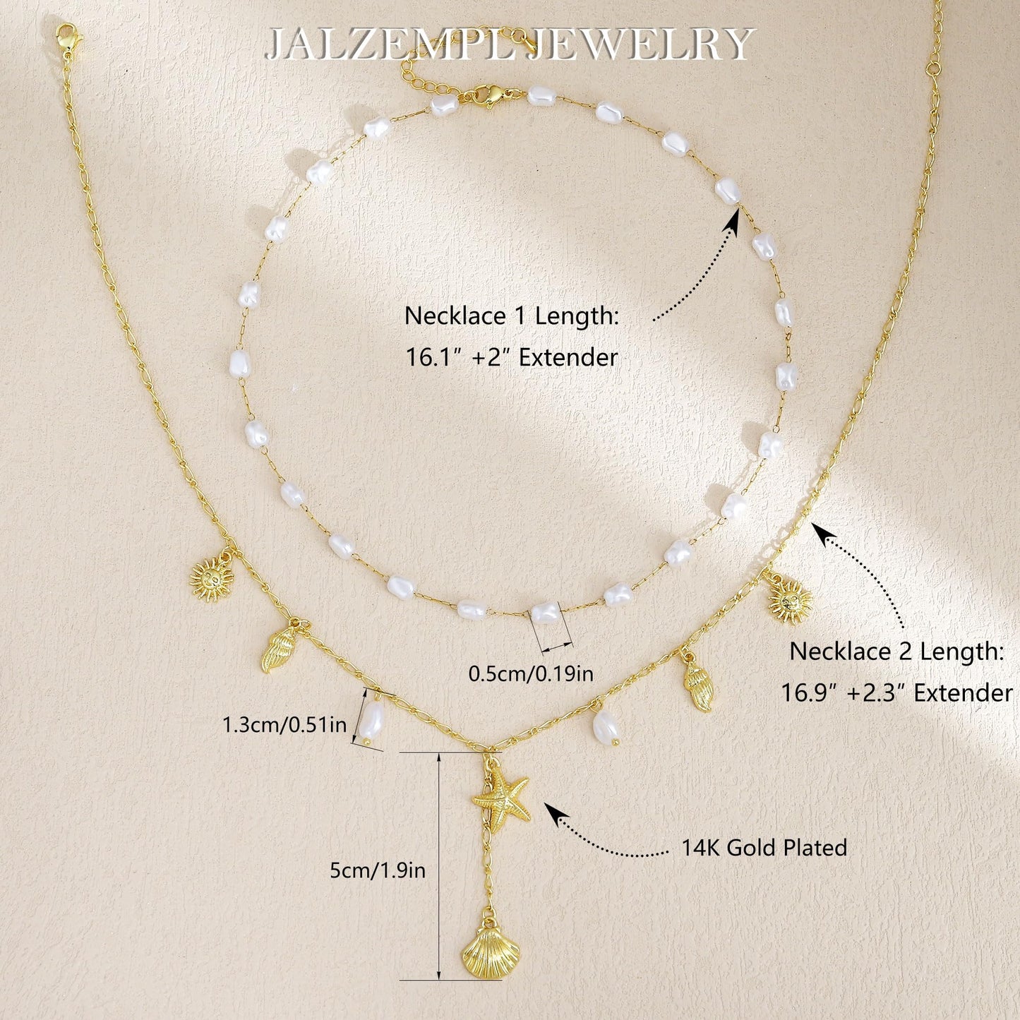 JALZEMPL Shell Charm Necklace For Women Stack Seashell Pearl Dainty Starfish Beach Layered 14k Gold Plated Pendant Summer Boho Jewelry Gifts (Style A)