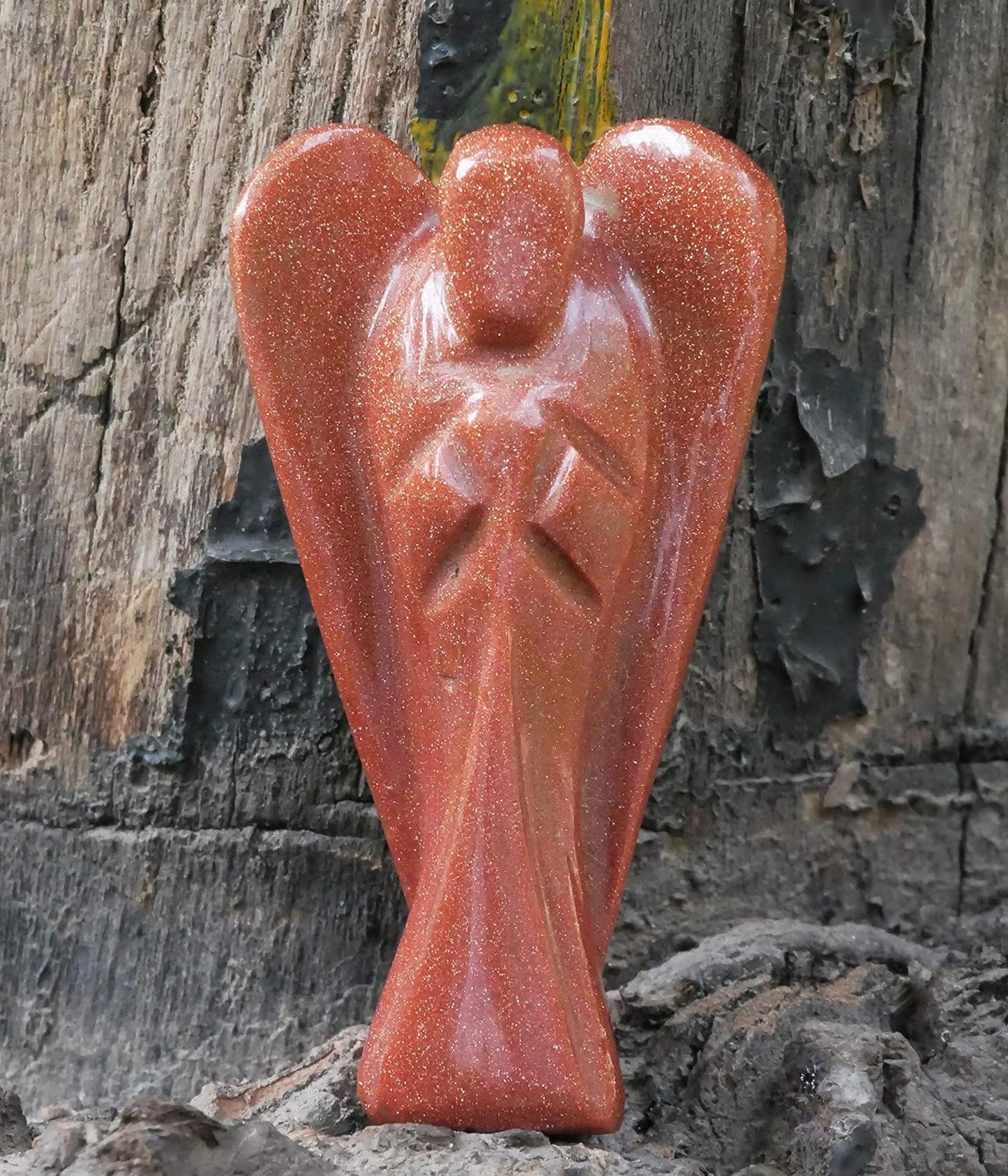 "Red Sand Jasper Gemstone Guardian Angel Healing Crystal, Hand Carved Pocket Angel Figurine - Crystals for Positive Energy, Handmade Mini Statue for Love, Peace & Healing, Natural Gemstone Figurine"