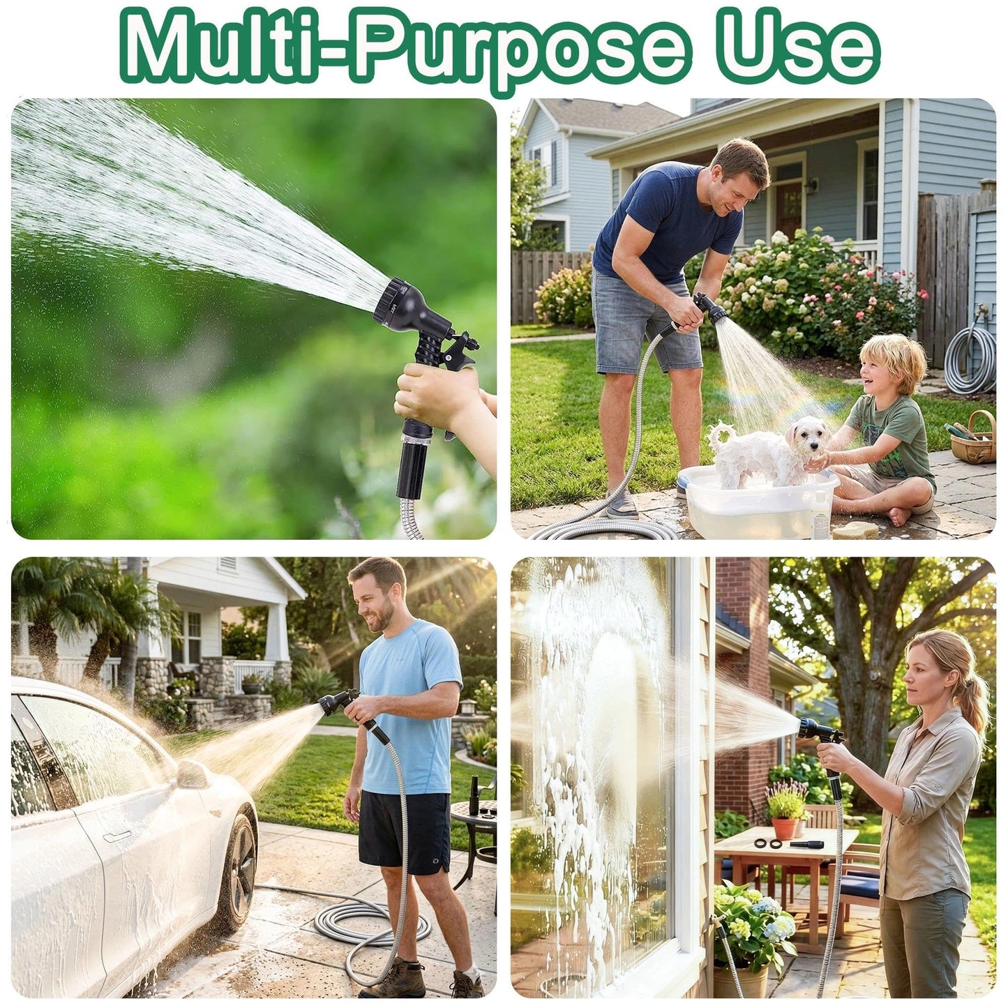 75ft Stainless Steel Garden Hose with 2 Nozzle Flexible Water Hose Lightweight Portable Tangle Free Metal Pipe for Patio Lawn Outdoor Heavy Duty Watering Water Pipe