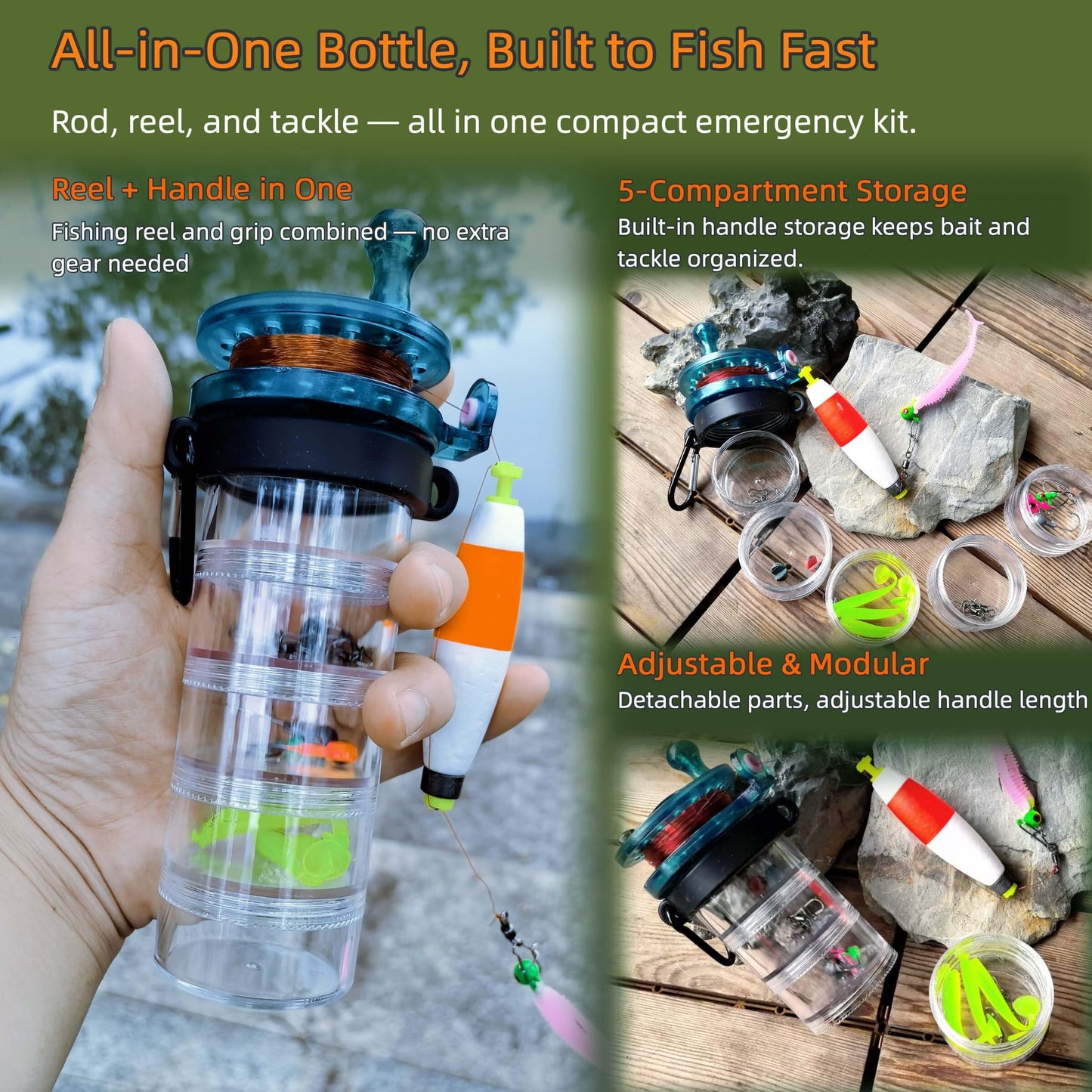 LoDinpo Pocket All-in-One Fishing Rod Small Pen Fishing Pole for Camping Bushcraft Survival Compact Emergency SurvivalFishingRodKit Fishing Gear Gifts for Starter Fisherman Survivalist Hiker Camper