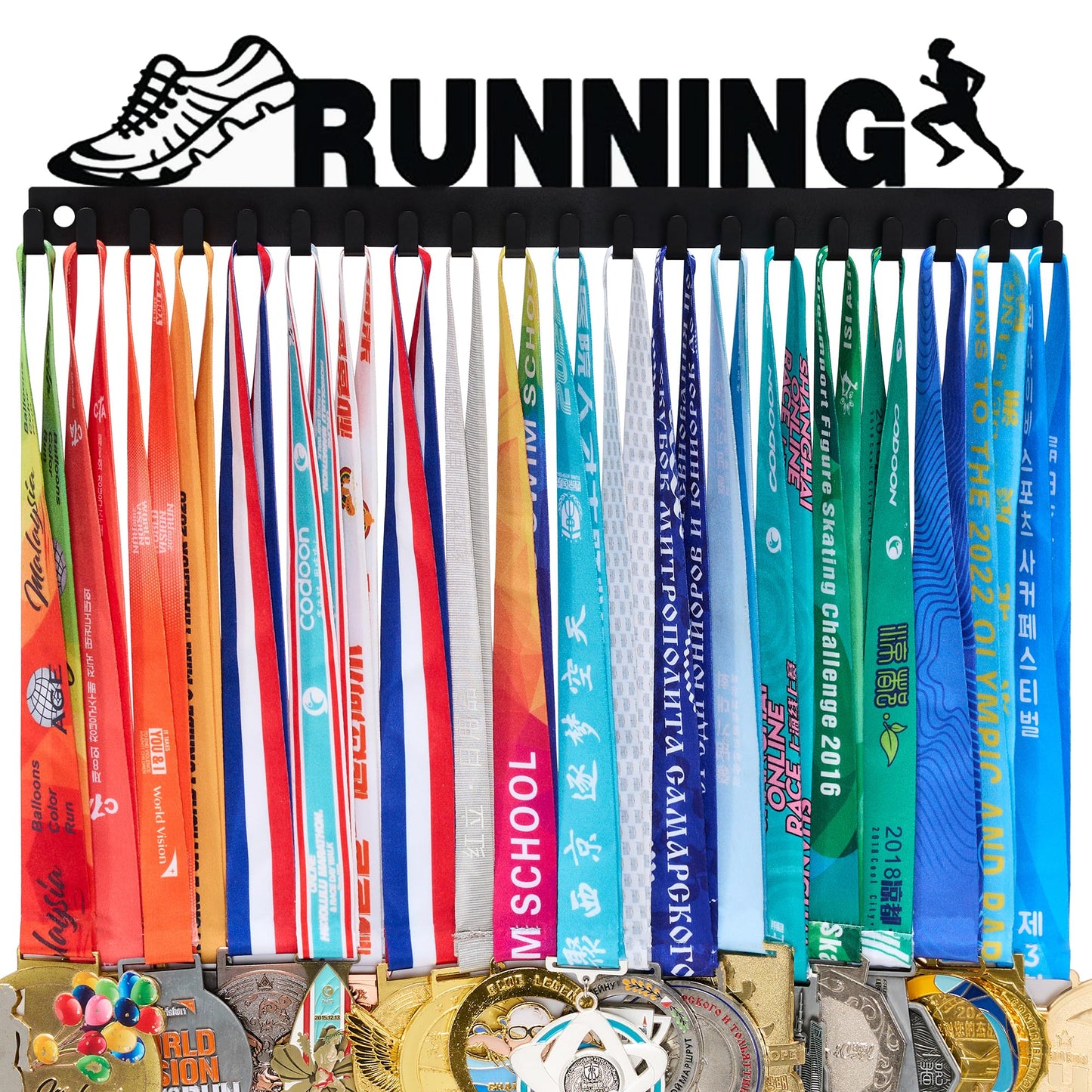 Goutoports Medal Holder Display Hanger Rack Frame for Sport Race Runner - Running Medal Hanger Display - Sturdy Black Steel Metal Over 60 Medals Easy to Install