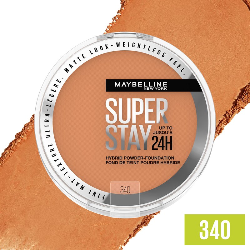 Maybelline Super Stay Up to 24HR Hybrid Powder-Foundation, Medium-to-Full Coverage Makeup, Matte Finish, 340, 1 Count (Pack of 2)