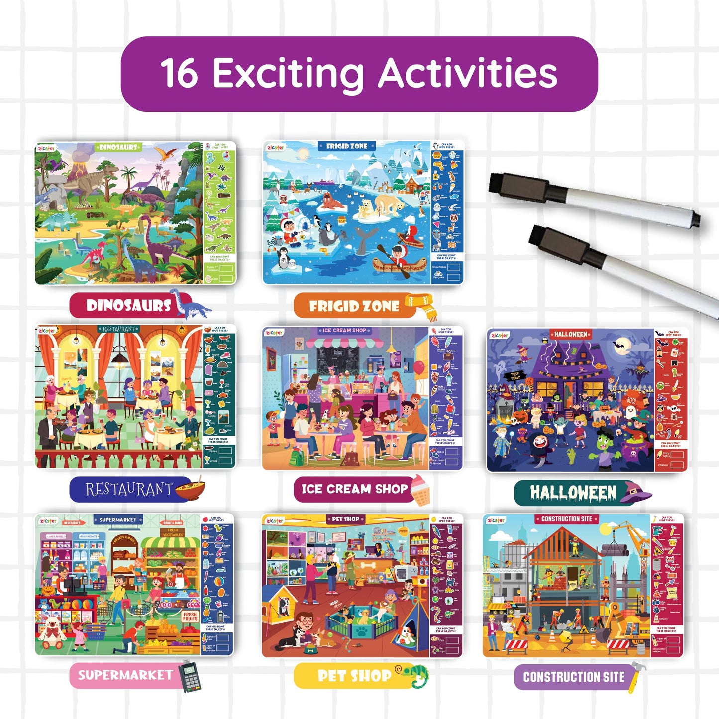 Zicster Preschool Learning Activity - Search N Spot Educational Game, Perfect for Kids, Toddlers Who Love Toys, Art and Craft Activities, Gifts for Girls and Boys Ages 4+