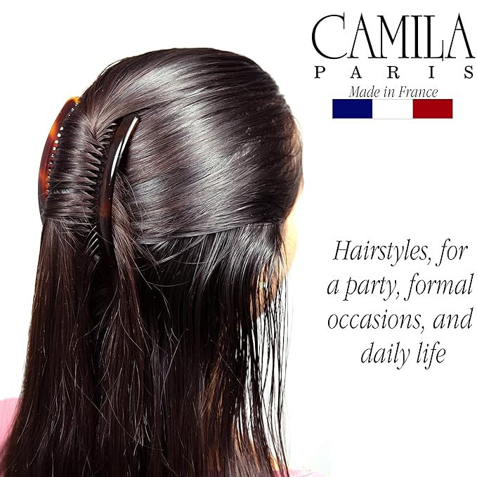 Camila Paris French Side Combs Large 4 Piece Curved Tortoise Shell French Twist Hair Combs Decorative, Strong Hold Hair Clips for Women Bun Chignon Up-Do, Styling Girls Hair Accessories Made in France