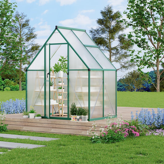 ActiveTrail Heavy Duty 6x4FT Polycarbonate Greenhouse for Outdoors – Reinforced Aluminum Frame, UV Protection, Roof Vent, Double Doors – Small Walk-in Garden Green House for All-Season Growing