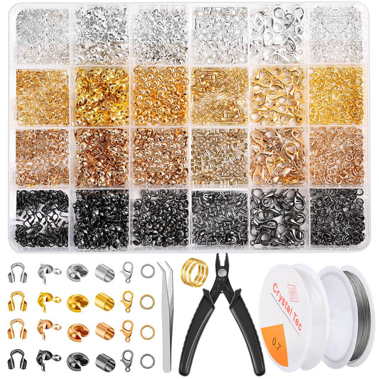 Acejoz 2165 Pcs Crimp Beads for Jewelry Making, Incliding Crimp Bead Covers, Crimp Tubes, Knot Covers, Jump Rings,Wire Guardians, Crimping Pliers, Elastic String for Bracelets Necklaces Making