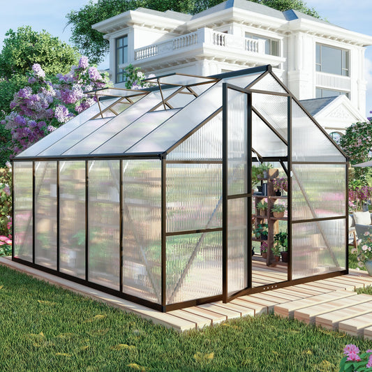 8X 10 FT Greenhouses for Outdoors, Polycarbonate Greenhouse with PC Panels, Greenhouses for Outdoors for Yard, Garden, Hobby, Dark Gray
