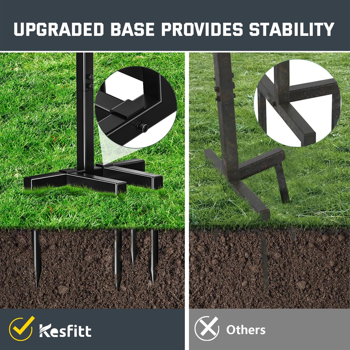 Kesfitt Garden Hose Holder Stand with Tool Storage Basket & 4 Spikes, Detachable Heavy Duty Metal Freestanding Outdoor Organizer for Lawn Yard Water Storage Rack