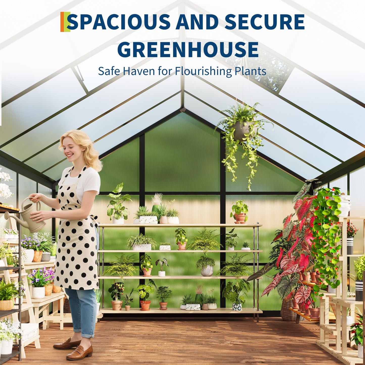 IDEALHOUSE 8×10 FT Greenhouse, Large Walk in Greenhouses for Outdoors and Garden Planting, Polycarbonate Greenhouse with Enhanced Aluminum Frame, Green Houses with Quick Setup Structure and Roof Vent