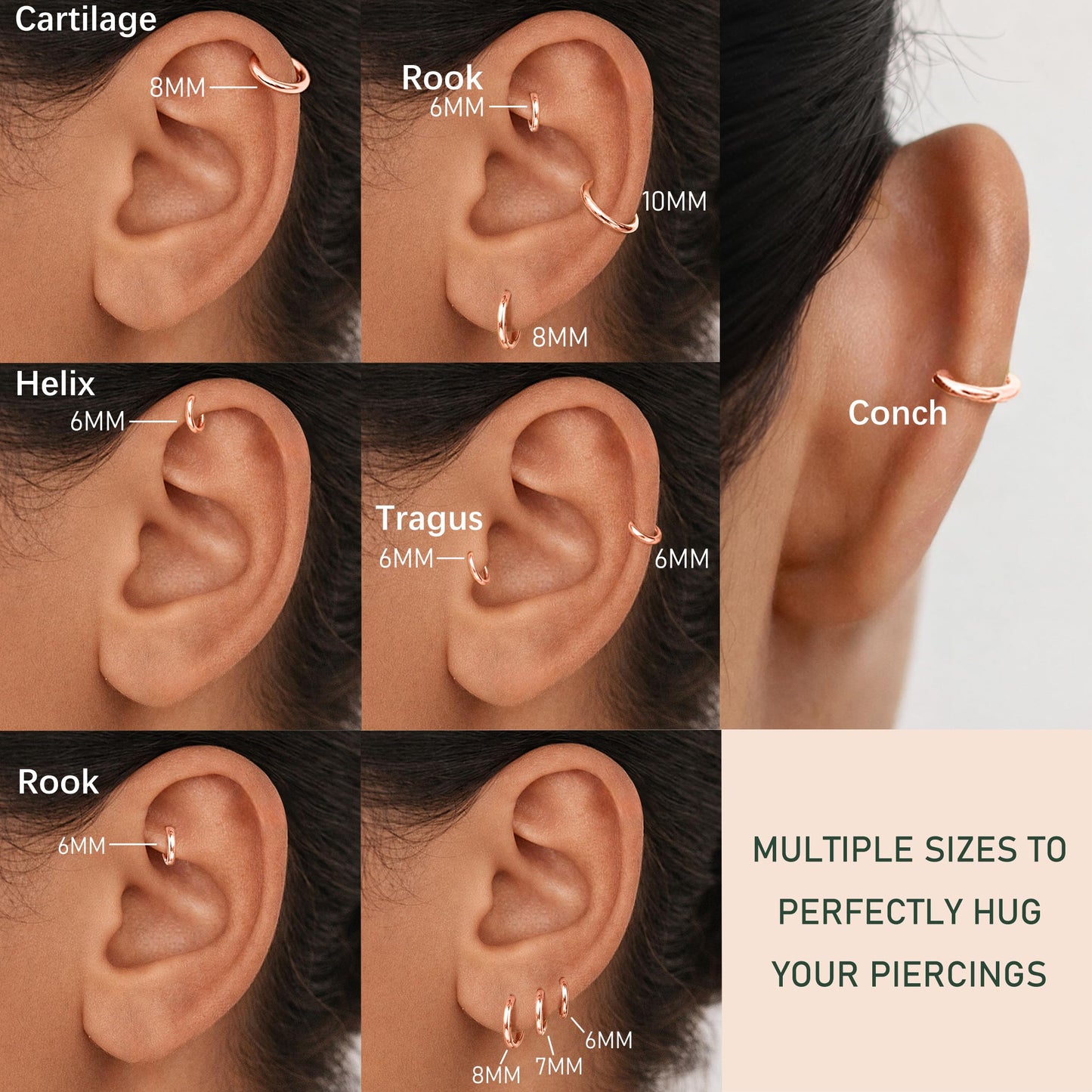 Gokeey Small Rose Gold Earrings Set for Women 14K Gold Plated Hypoallergenic Lightweight Huggie Hoop Earrings for Sensitive Ears Everyday Earrings for Cartilage Piercings (6mm/8mm/10mm/12mm, Rose Gold)