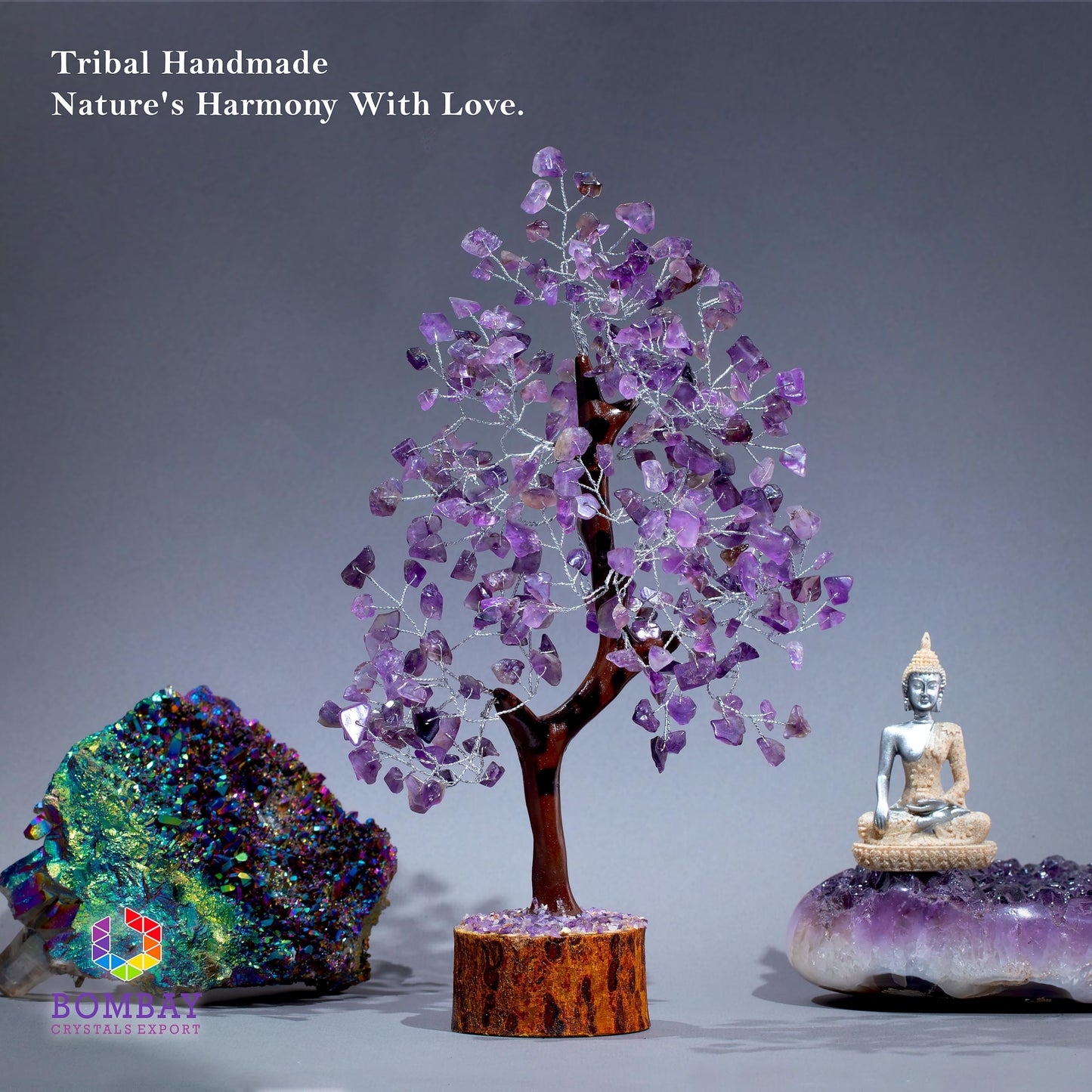 Amethyst Crystal of Life with Silver Wire, Feng Shui Gemstone Bonsai Chakra Tree for Healingof Life Decor, Spiritual Crystal Gifts for Women and Men, Moneyfor Meditation and Reiki
