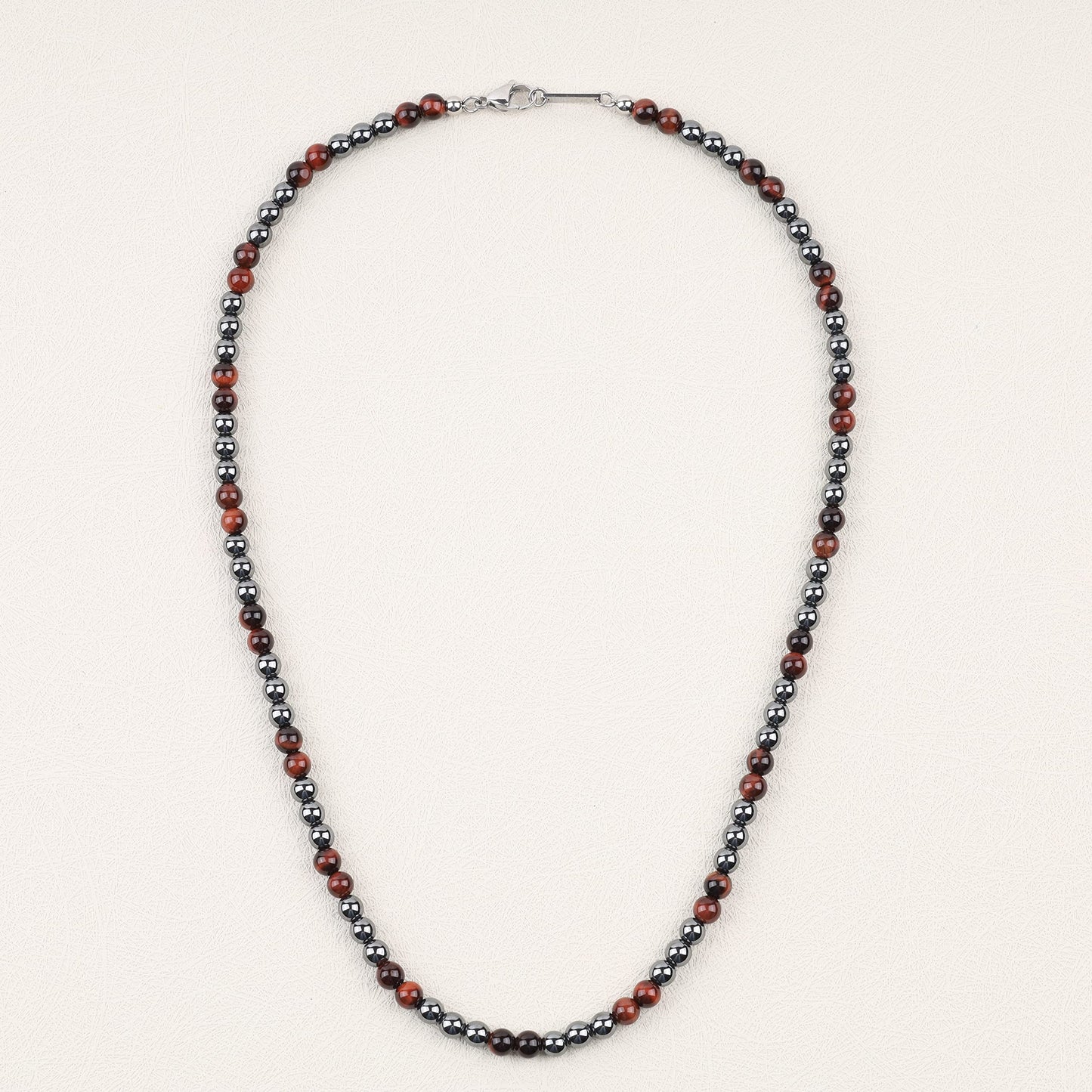 GAVU Red Tiger Eye Hematite Crystal Men's Beaded Necklace 20"