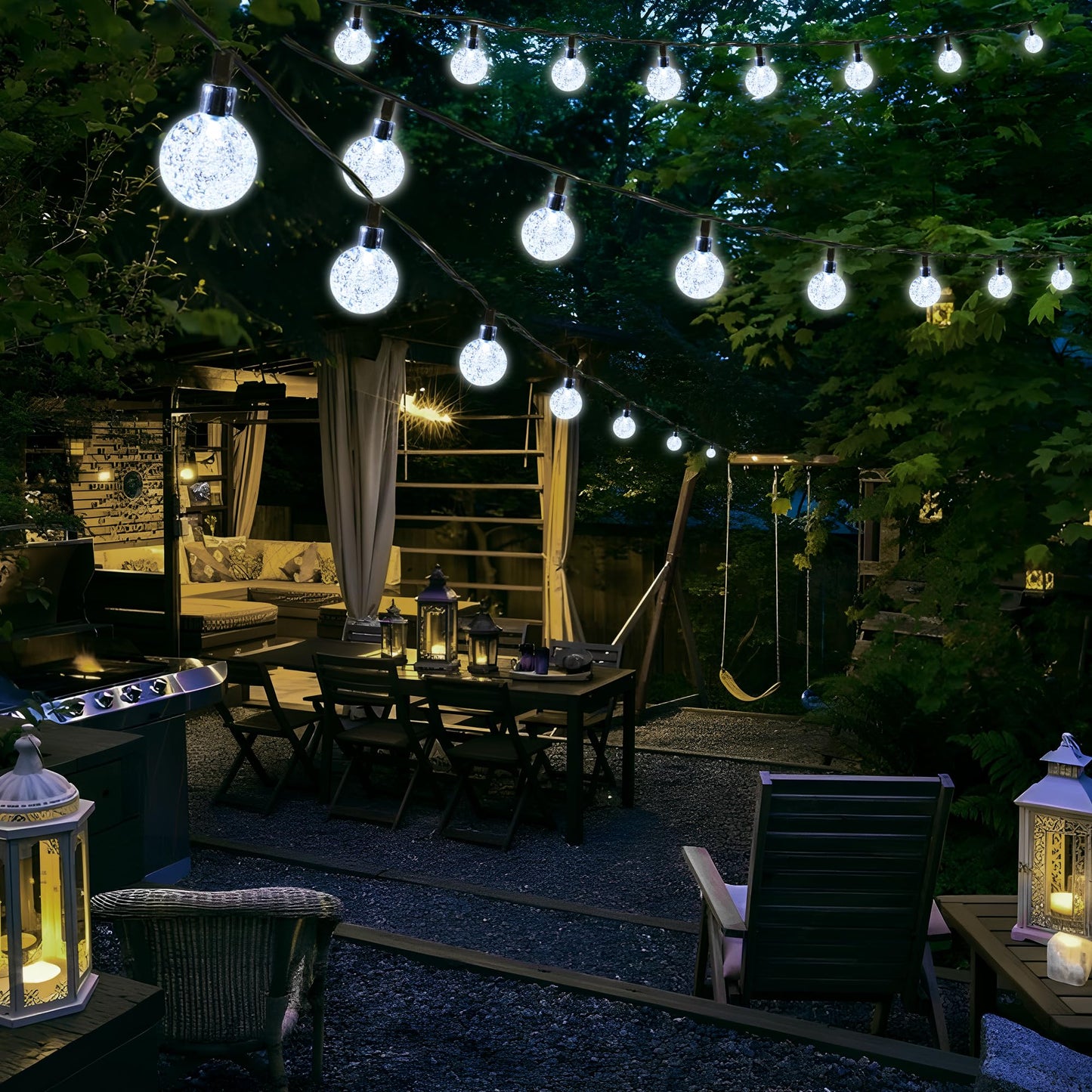 Joomer Solar String Lights Outdoor, 65FT 100LED Globe String Lights 8 Lighting Modes, Waterproof Solar Powered Patio Light for Garden Yard Porch Wedding Party Outdoor Decor (White)