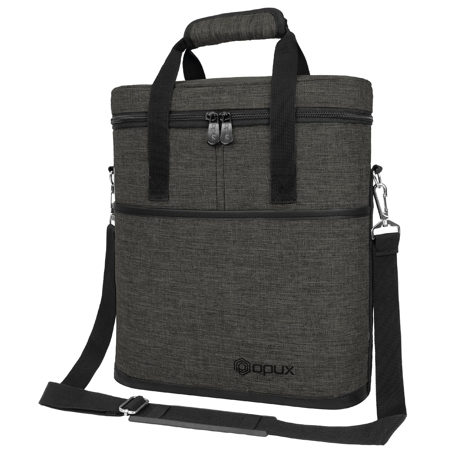 opux 3 Bottle Wine Carrier Tote, Insulated Leakproof Wine Cooler Bag, Wine Travel Bag for Picnic BYOB Beach, Portable Wine Bottle Carrying Case, Gift for Wine Lover Women Men Christmas, Charcoal Grey
