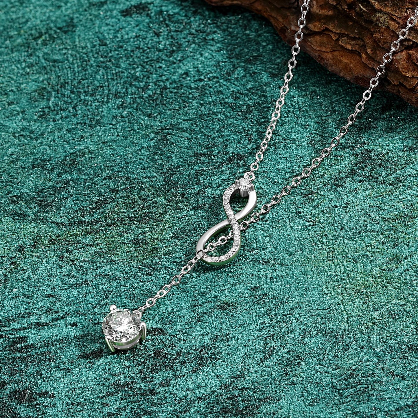 AINUOSHI Twist Infinity Y Necklace Moissanite Pendant Lariat Necklace For Women 925 Sterling Silver Dainty Drop Necklaces 1.26CT with Certificate of Authenticity D Color VVS1 Birthday Prom Anniversary Christmas Valentine's Day Gifts 16 to 20 Inch